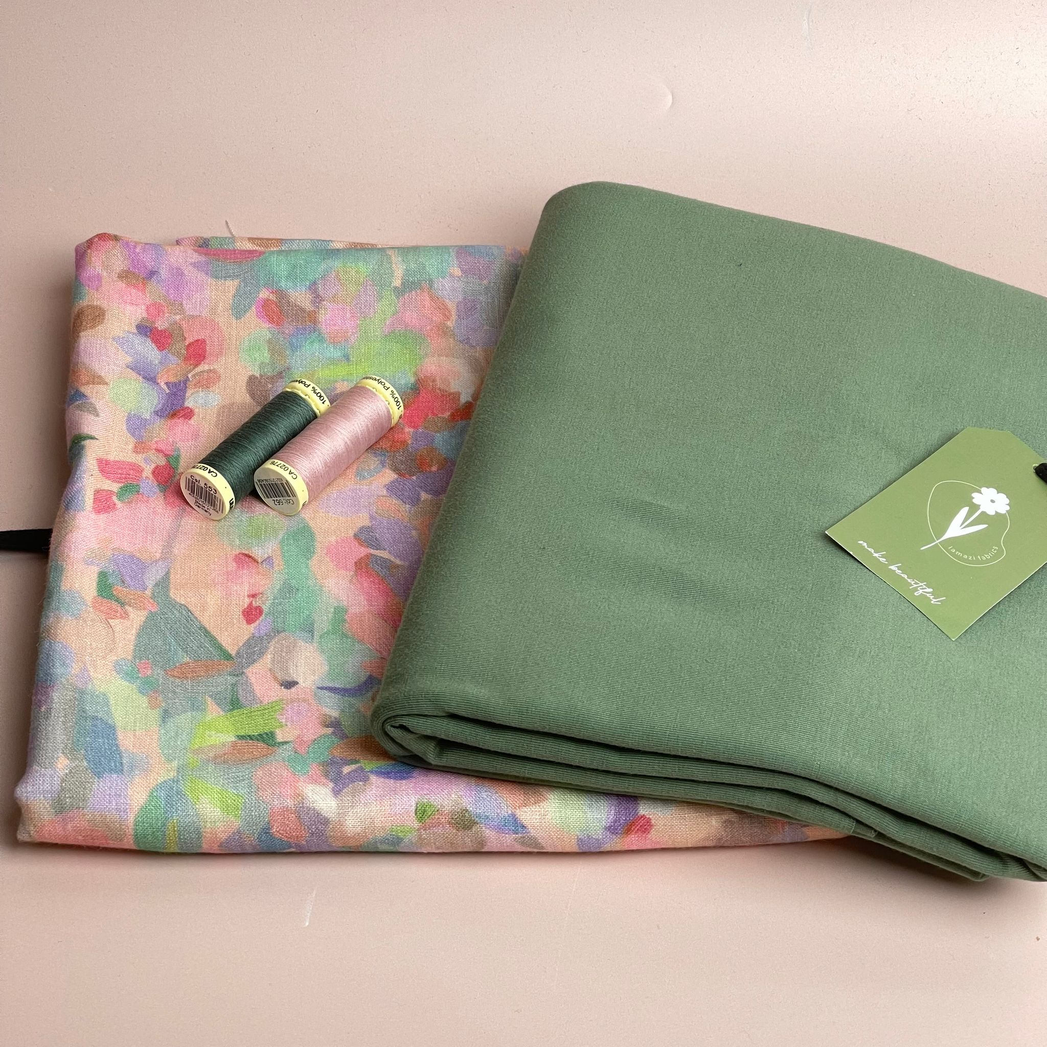 Make an Outfit Colour Bundle - Lupine Petals Blush Linen & Green Cotton Jersey