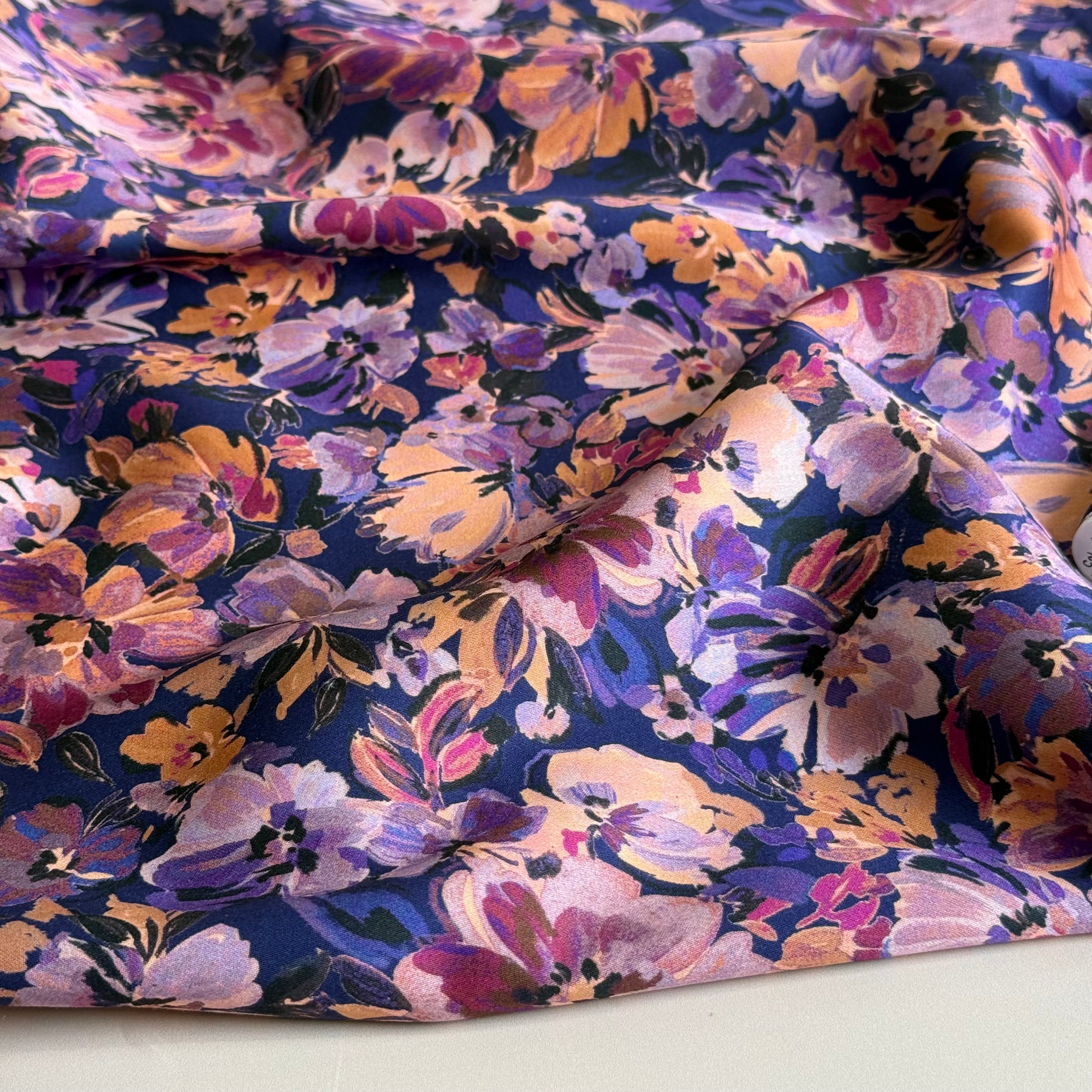 Painted Purple Flowers Cotton Sateen Fabric