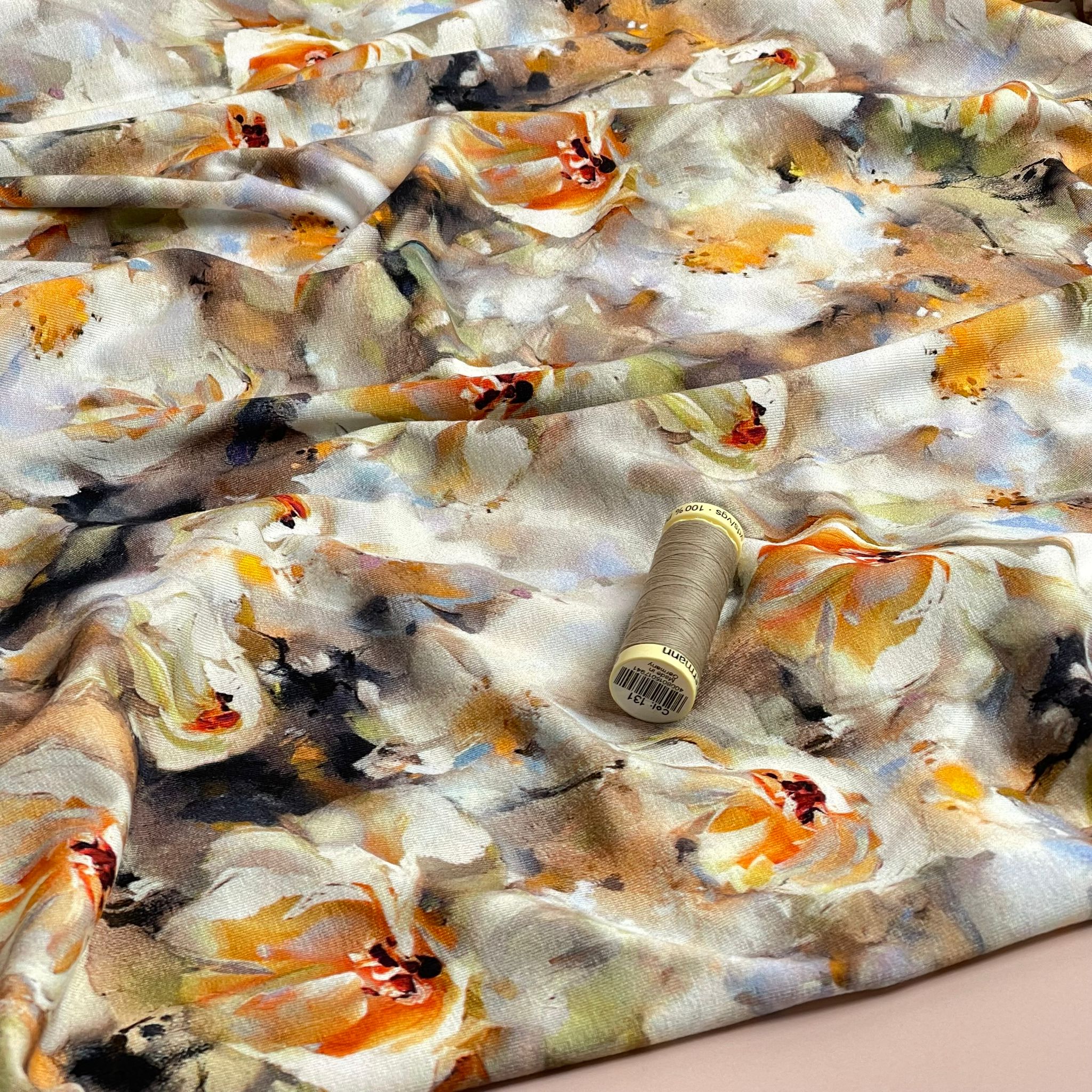 Golden Florals Viscose Jersey Fabric