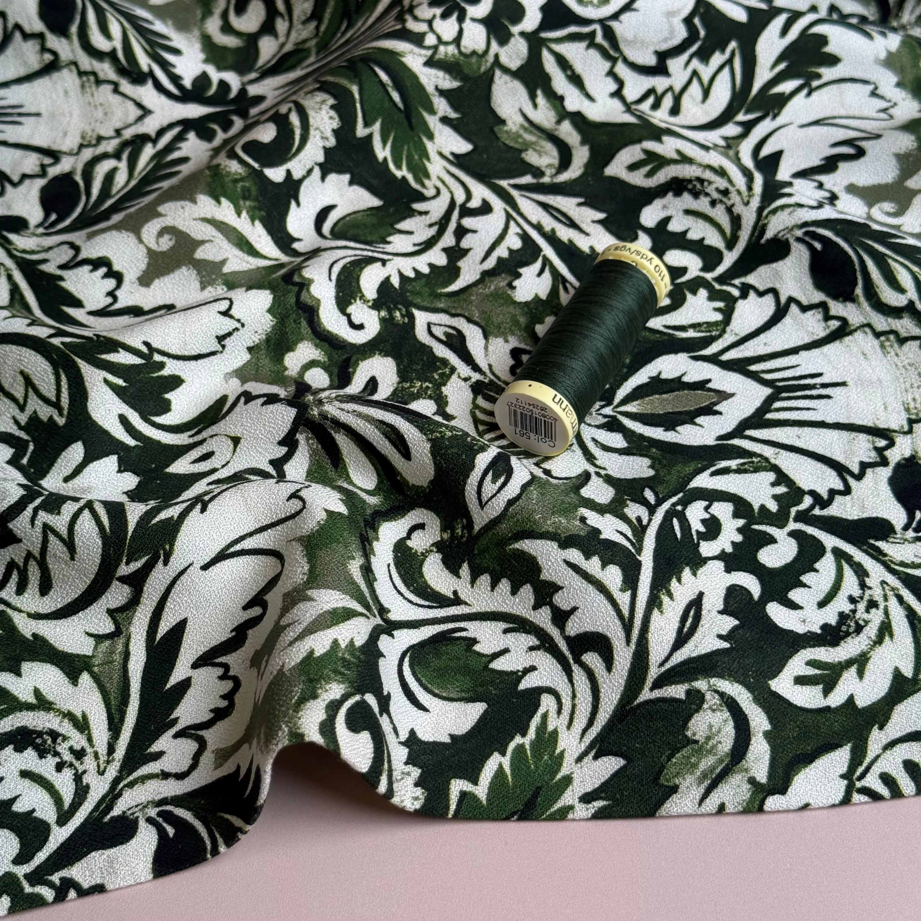 Olive Green Ornaments Soft Viscose Crepe