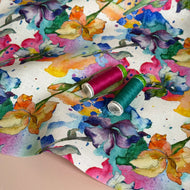 Watercolour Flowers Pure Linen Fabric