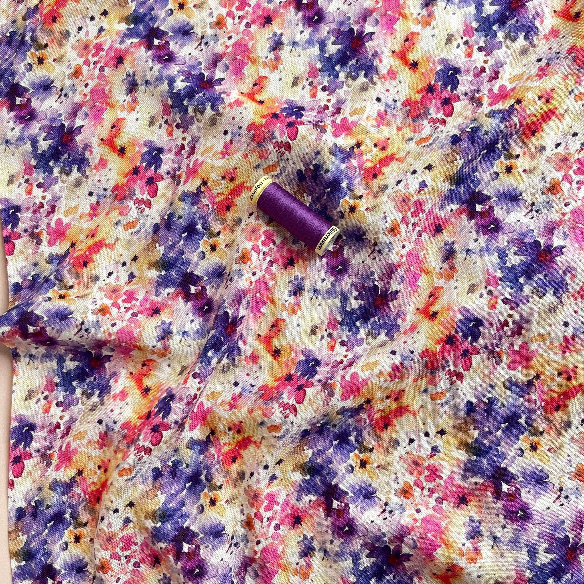 Purple Meadow Viscose Linen Fabric