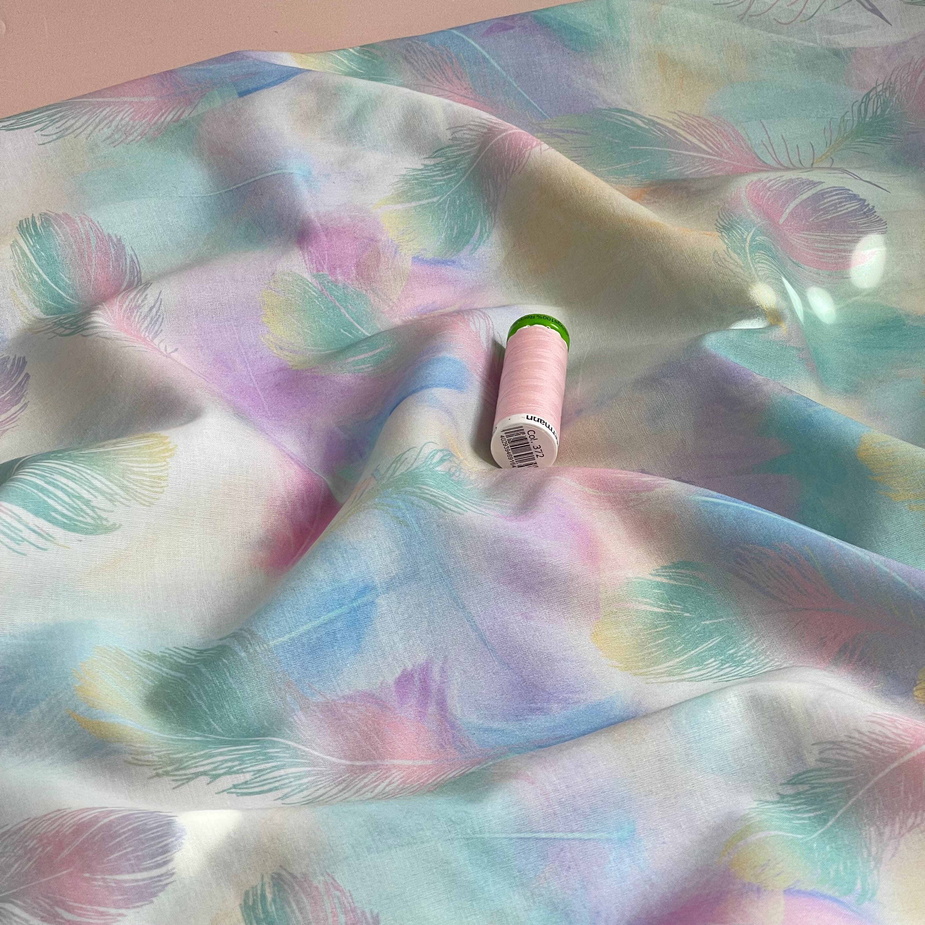 Rainbow Feathers Cotton Voile Fabric