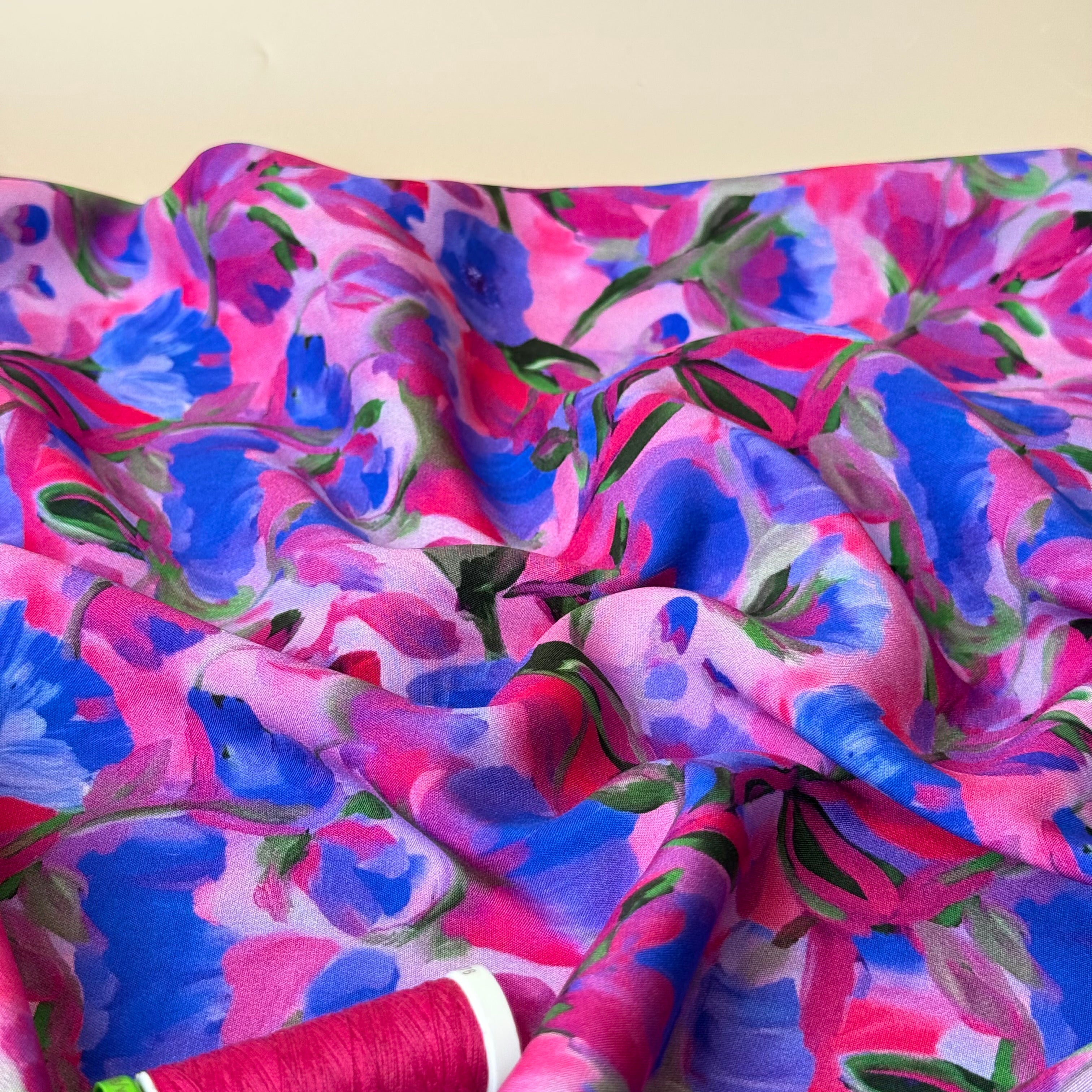 Painted Buds Magenta LENZING™ ECOVERO™ Viscose Fabric