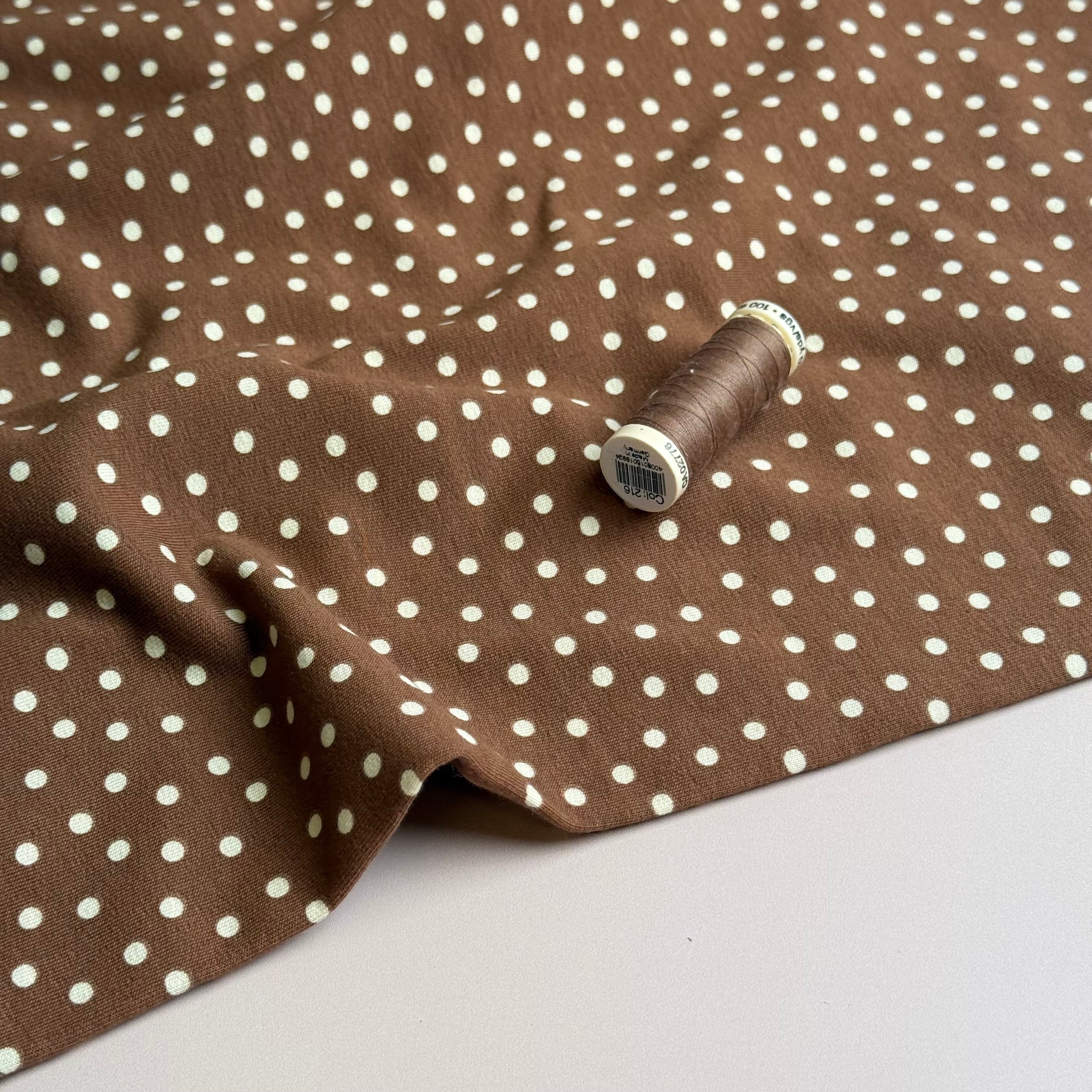 Polka Dots on Caramel Soft Cotton Sweat-shirting Fabric