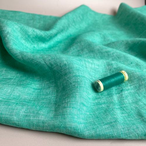 Yarn Dyed Pure Linen Fabric in Aqua Green