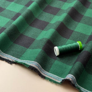 Gingham Black & Green Brushed Cotton Flannel