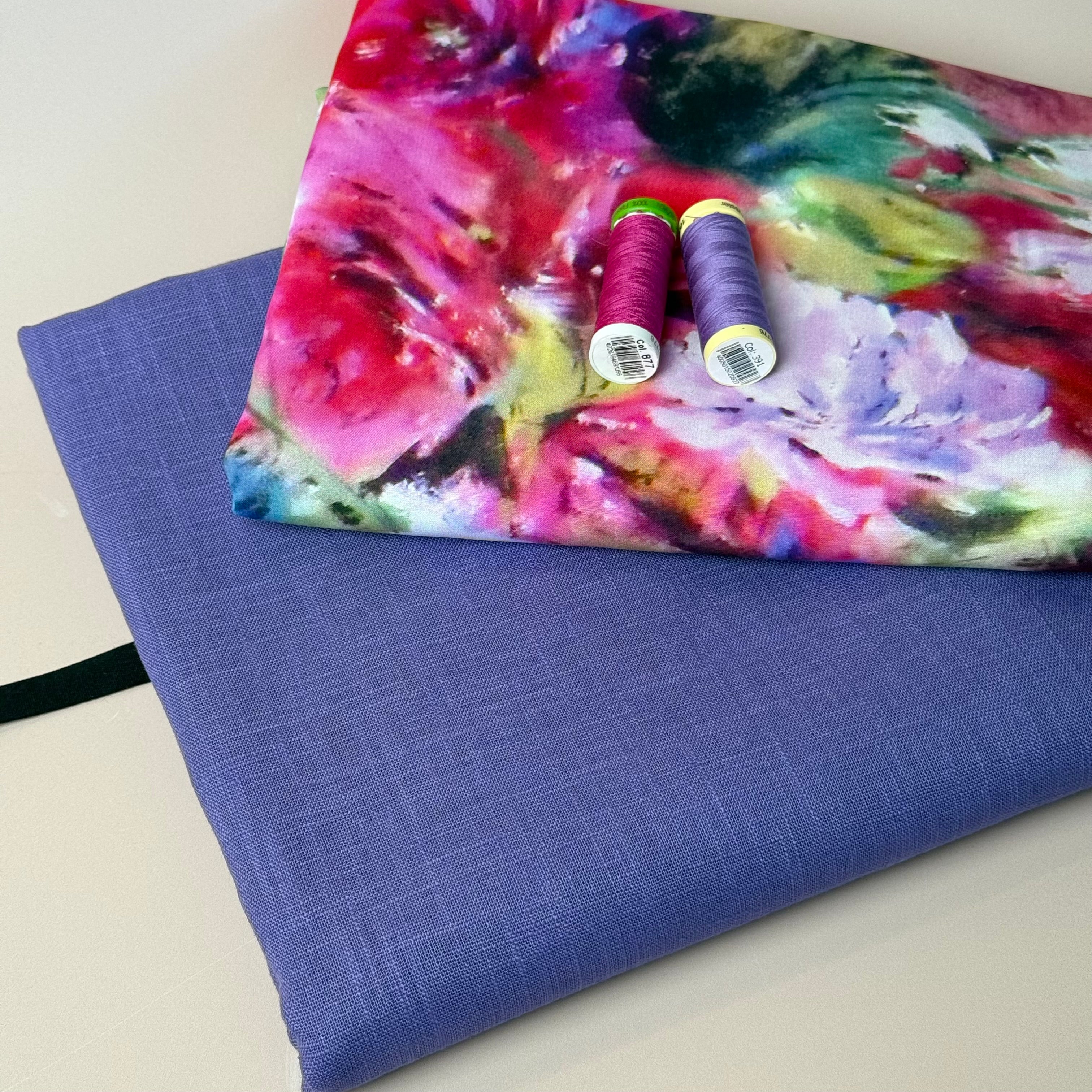 Make an Outfit Colour Bundle - Abstract Watercolour Florals Viscose with Breeze Violet Purple Linen