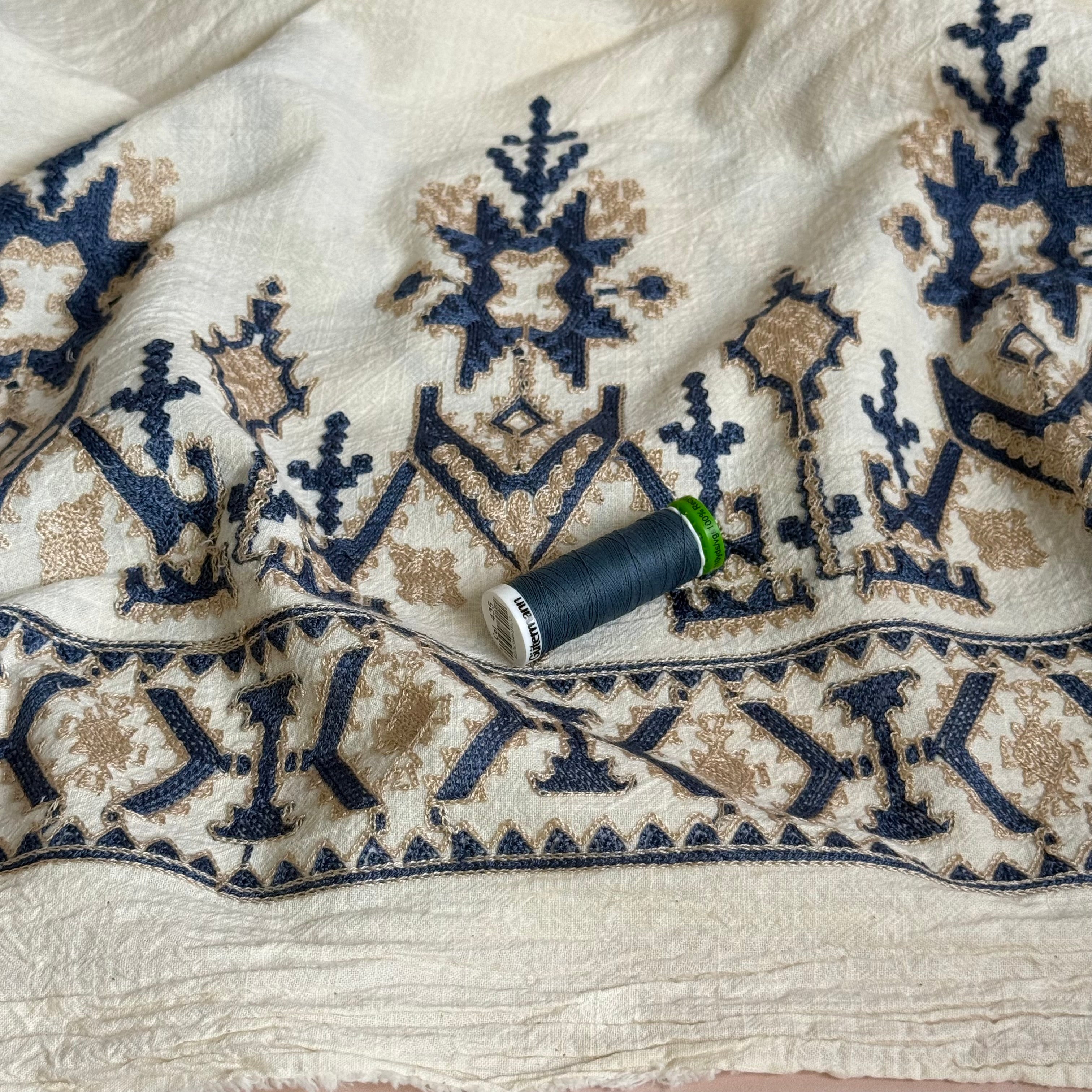 Authentic Border Embroidered Washed Cotton Fabric