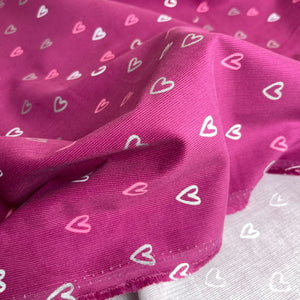 Shimmer Hearts on Magenta Cotton Needlecord