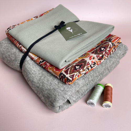 Make an Outfit Colour Bundle - Aztec Tiles Viscose & Olive Snug Sweater Knit