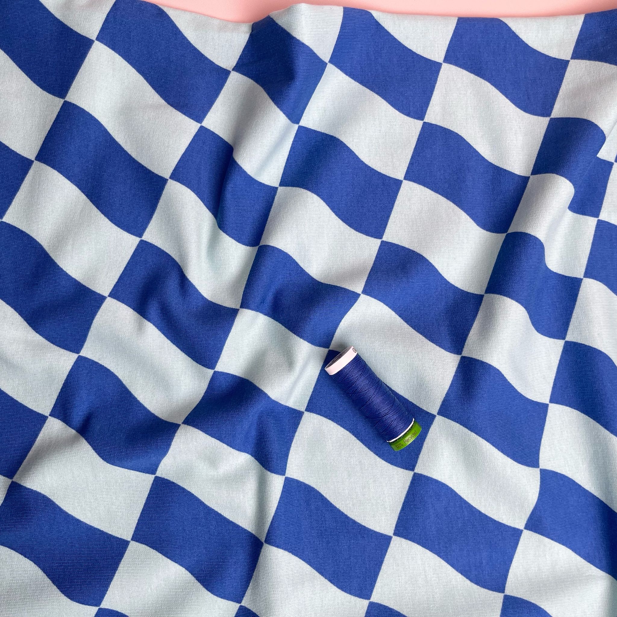 Blue Flag Checks Peach Soft Cotton Sweat-shirting Fabric