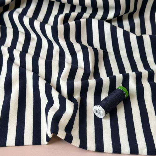 Yarn Dyed Breton Navy Stripes Looped Back Cotton French Terry