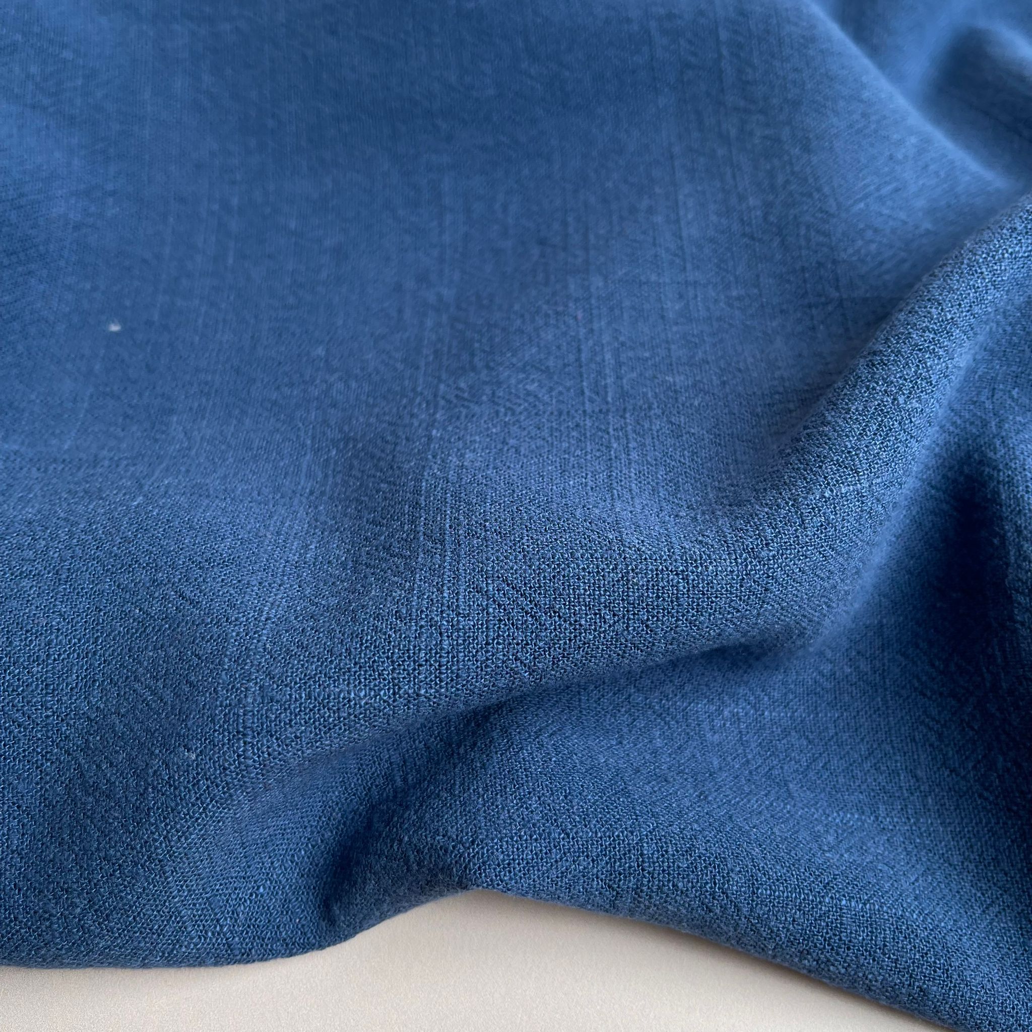 REMNANT 0.55 Metres - Flow Denim Blue Viscose Linen Blend Dress Fabric