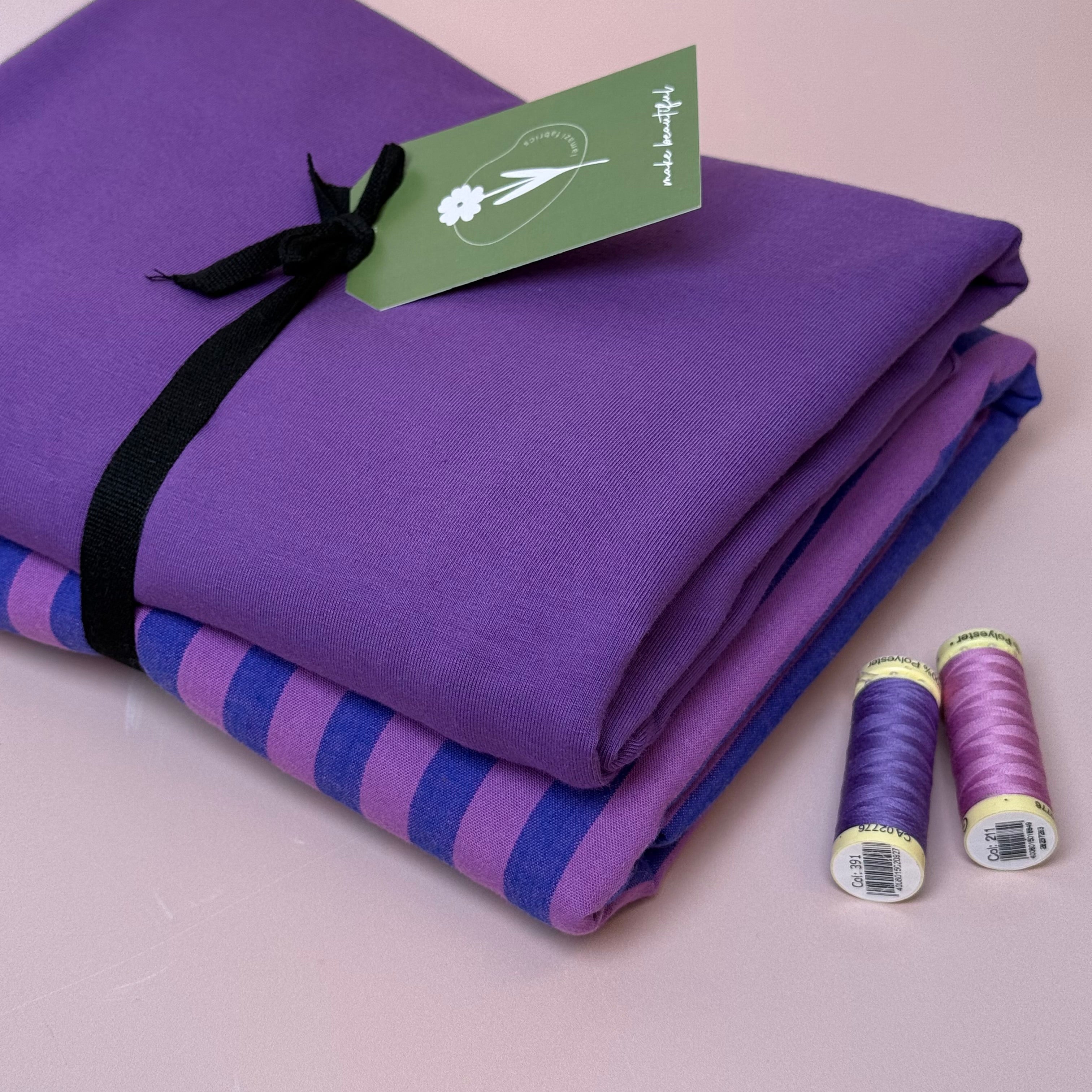 Limited Edition - Luxury Pyjama Kit with Purple Stripe Washed Cotton and Jersey