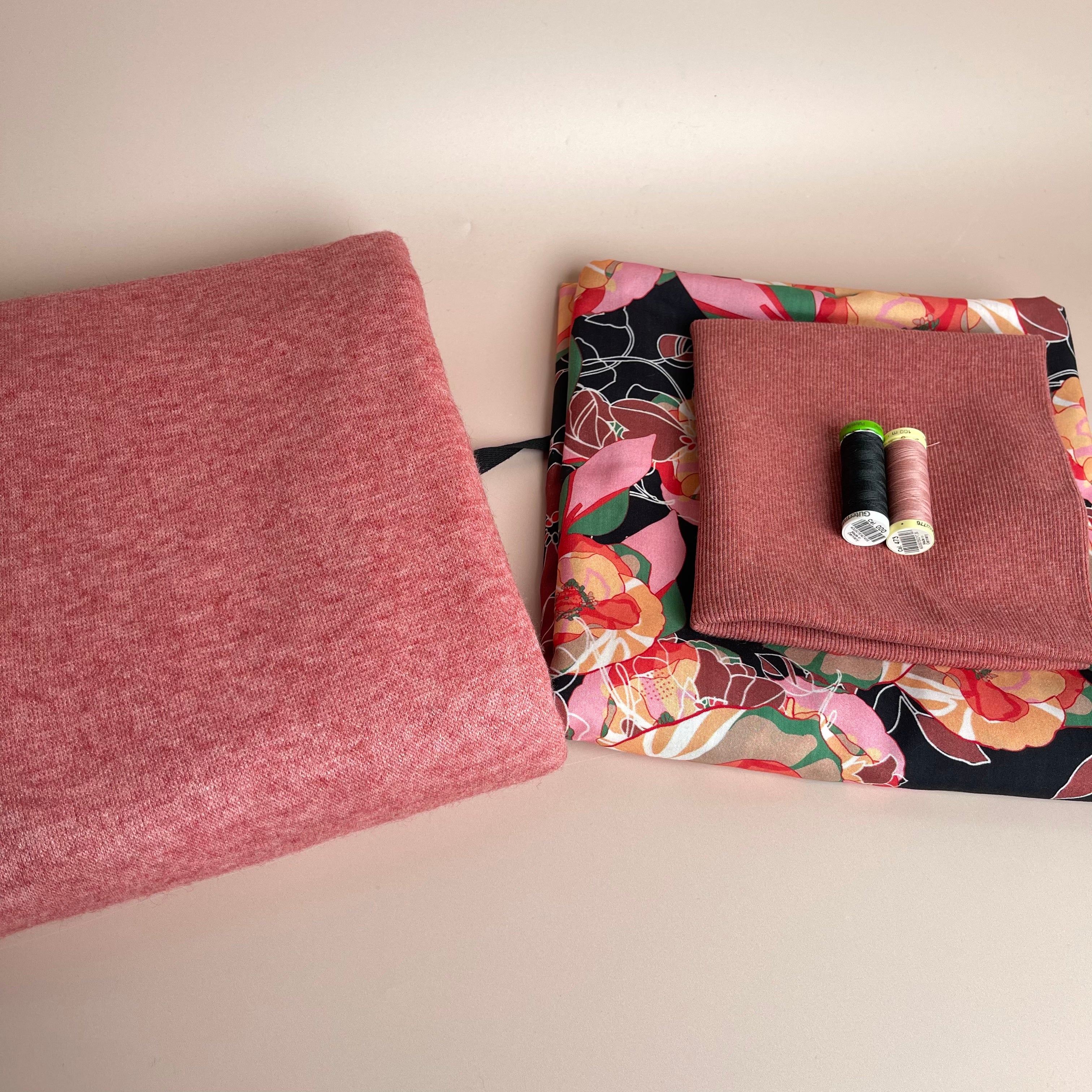 Make an Outfit Colour Bundle - Vibrant Flowers Viscose & Coral Snug Sweater Knit