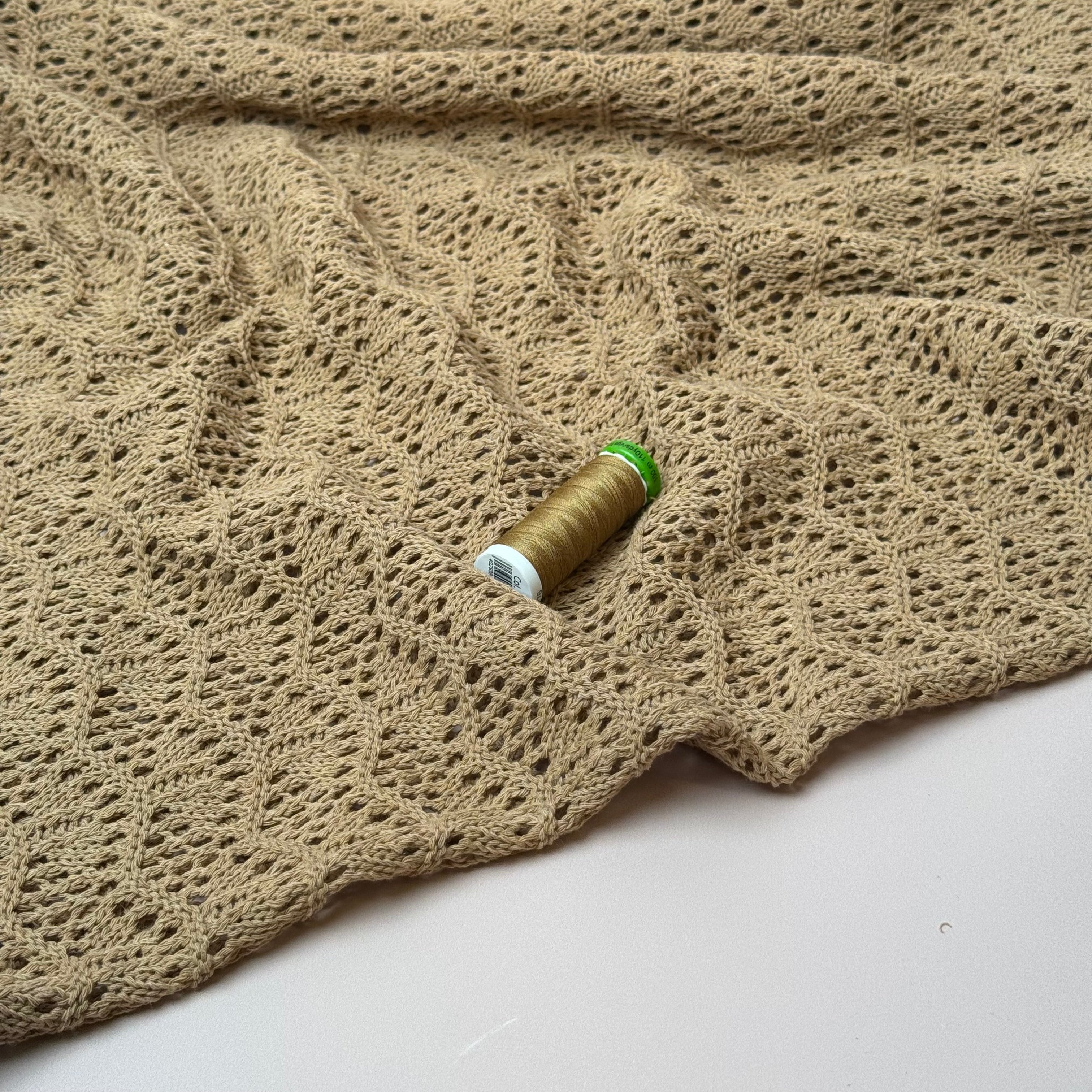 Pure Cotton Crochet Knit in Camel