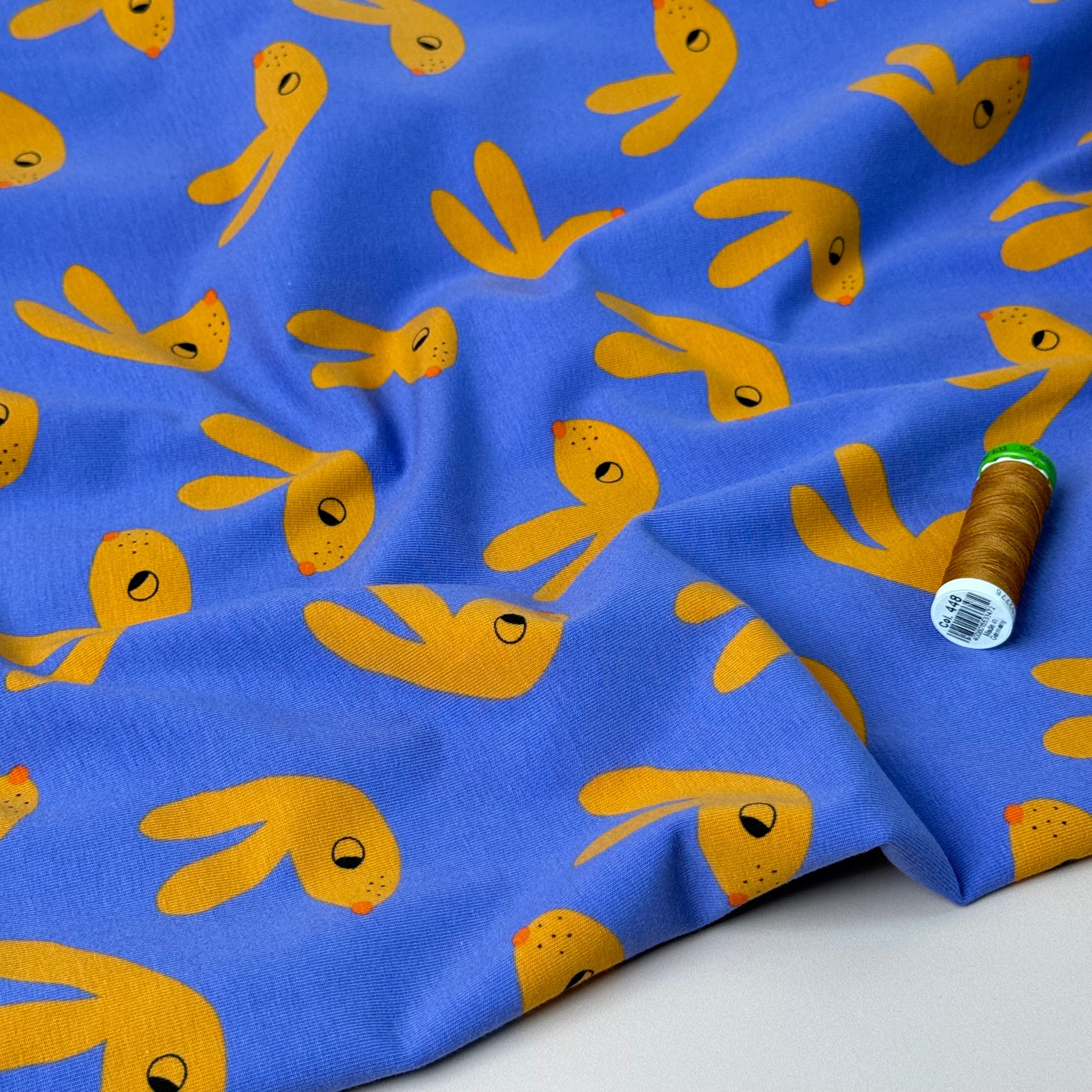Bunnies on Blue GOTS Organic Cotton Jersey