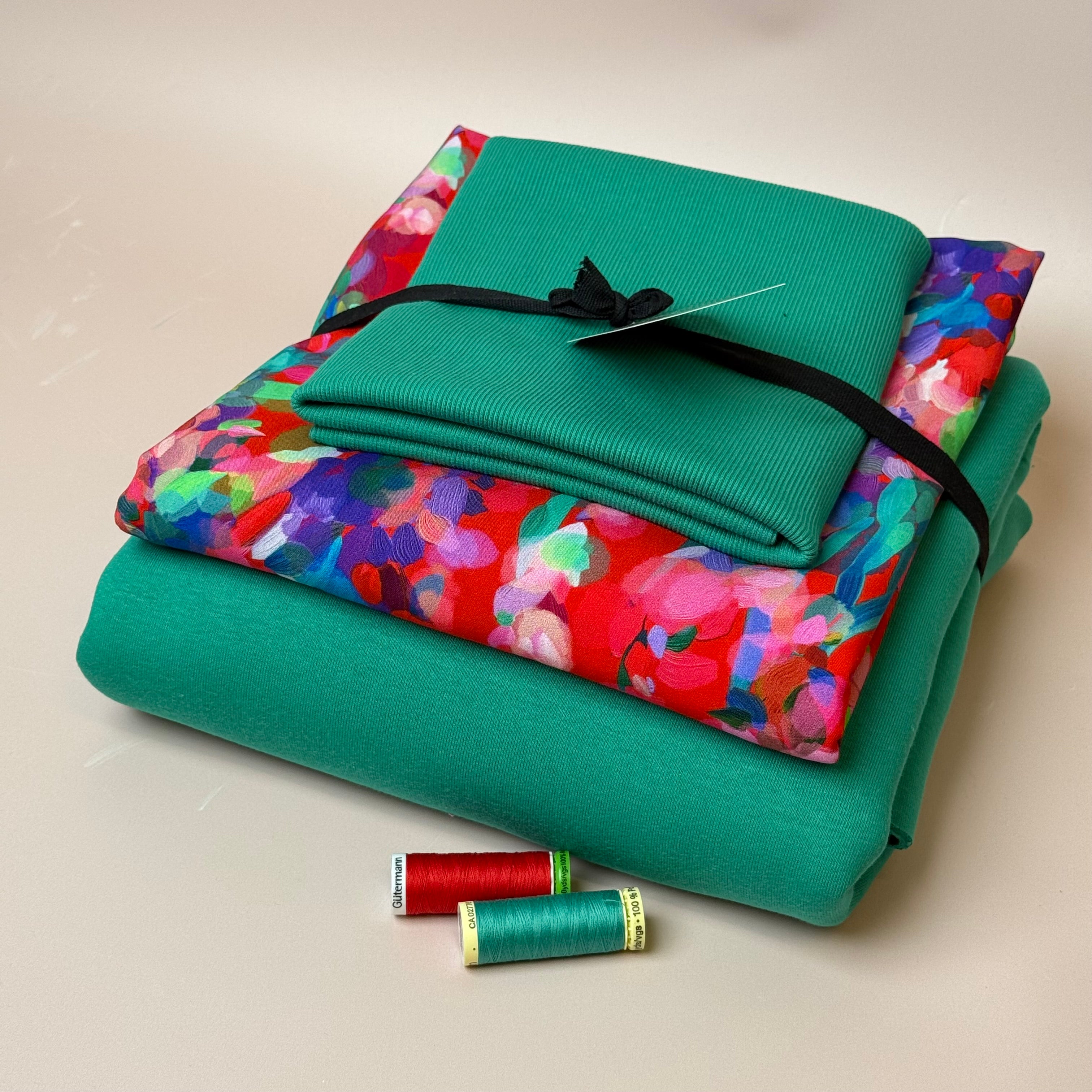 Make an Outfit Colour Bundle - Lupine Petals & Sweatshirting in Jolly Green with Ribbing