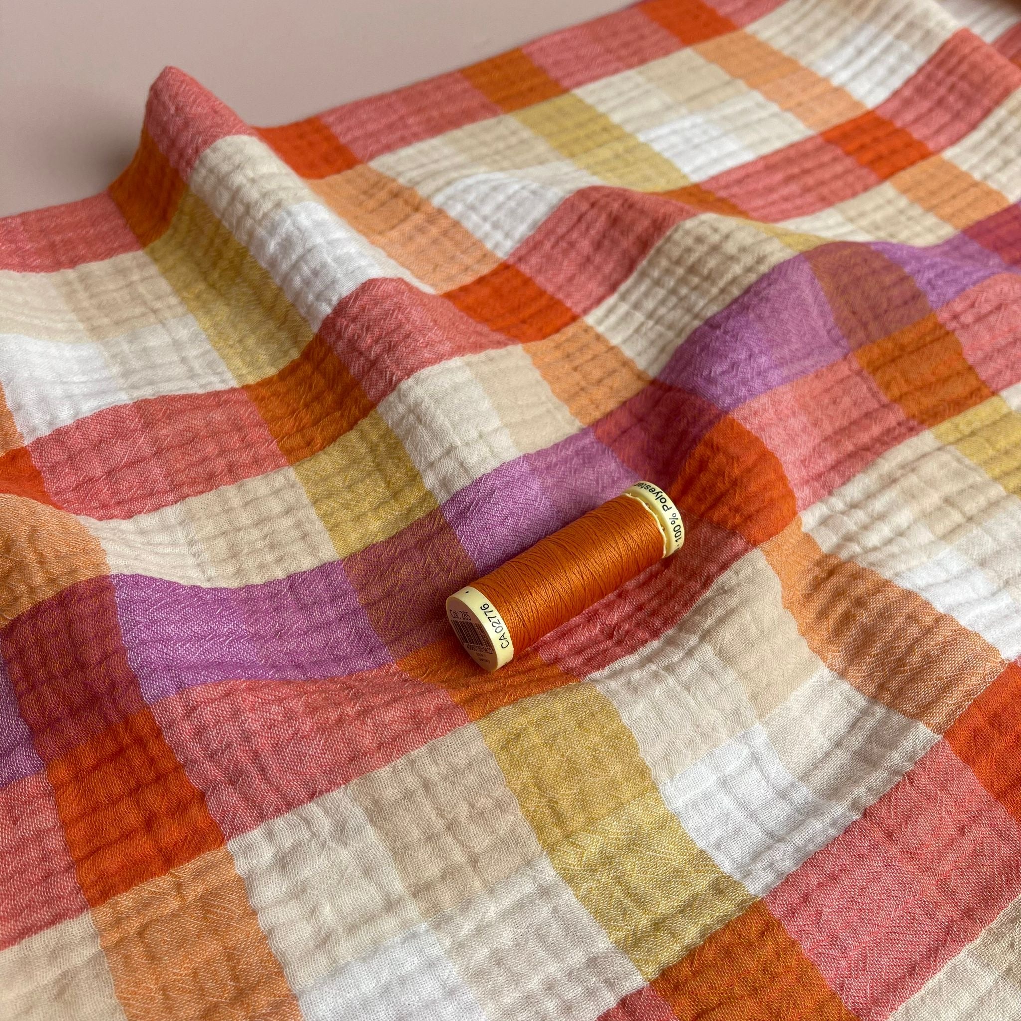 REMNANT 0.42 Metre - Checked Sunset Cotton Double Gauze