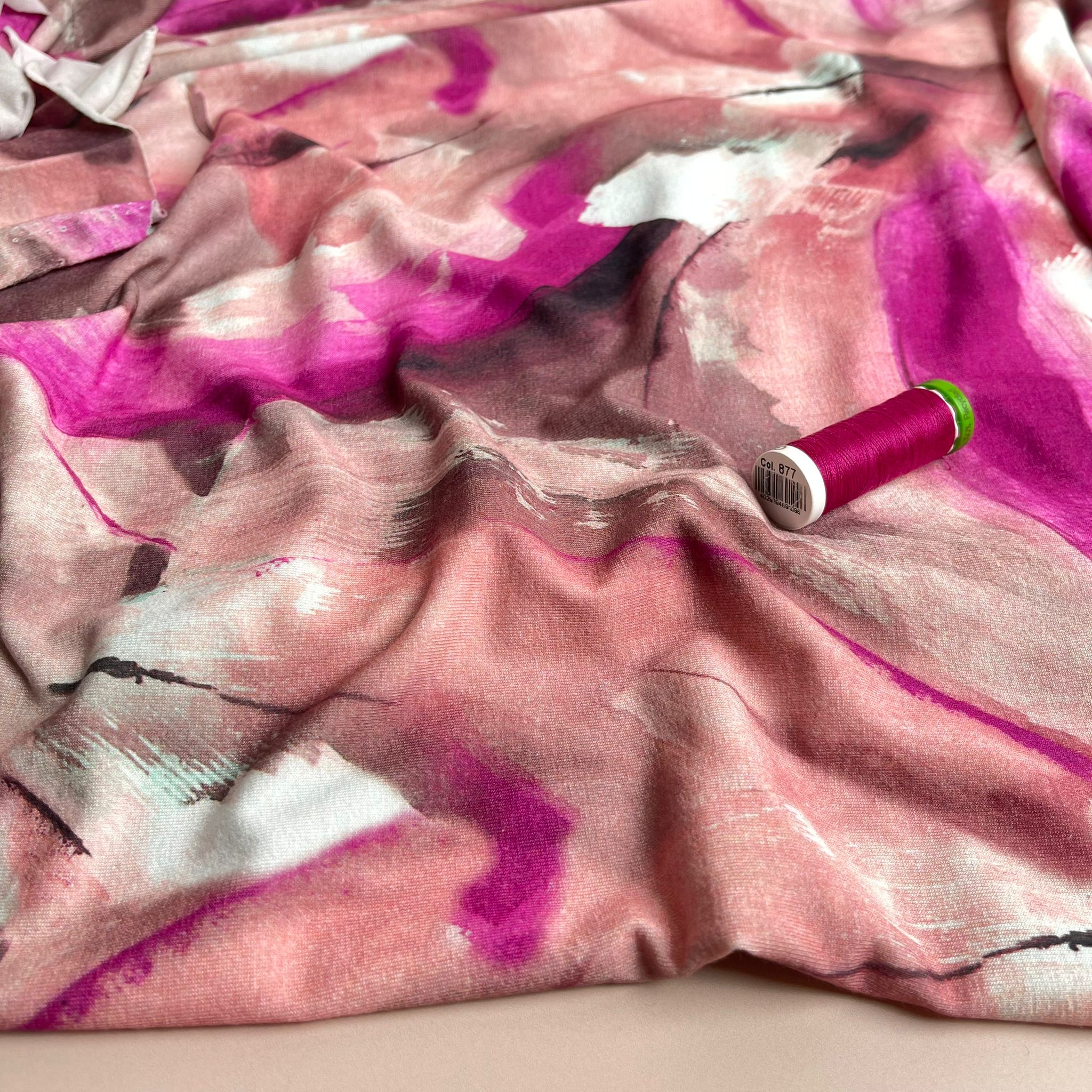 Abstract Painting in Fuchsia and Rose Viscose Jersey Fabric