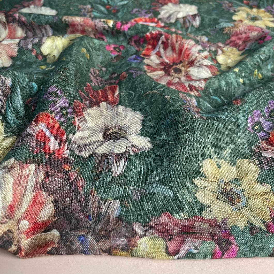 Painted Forest Flowers Viscose Linen Fabric