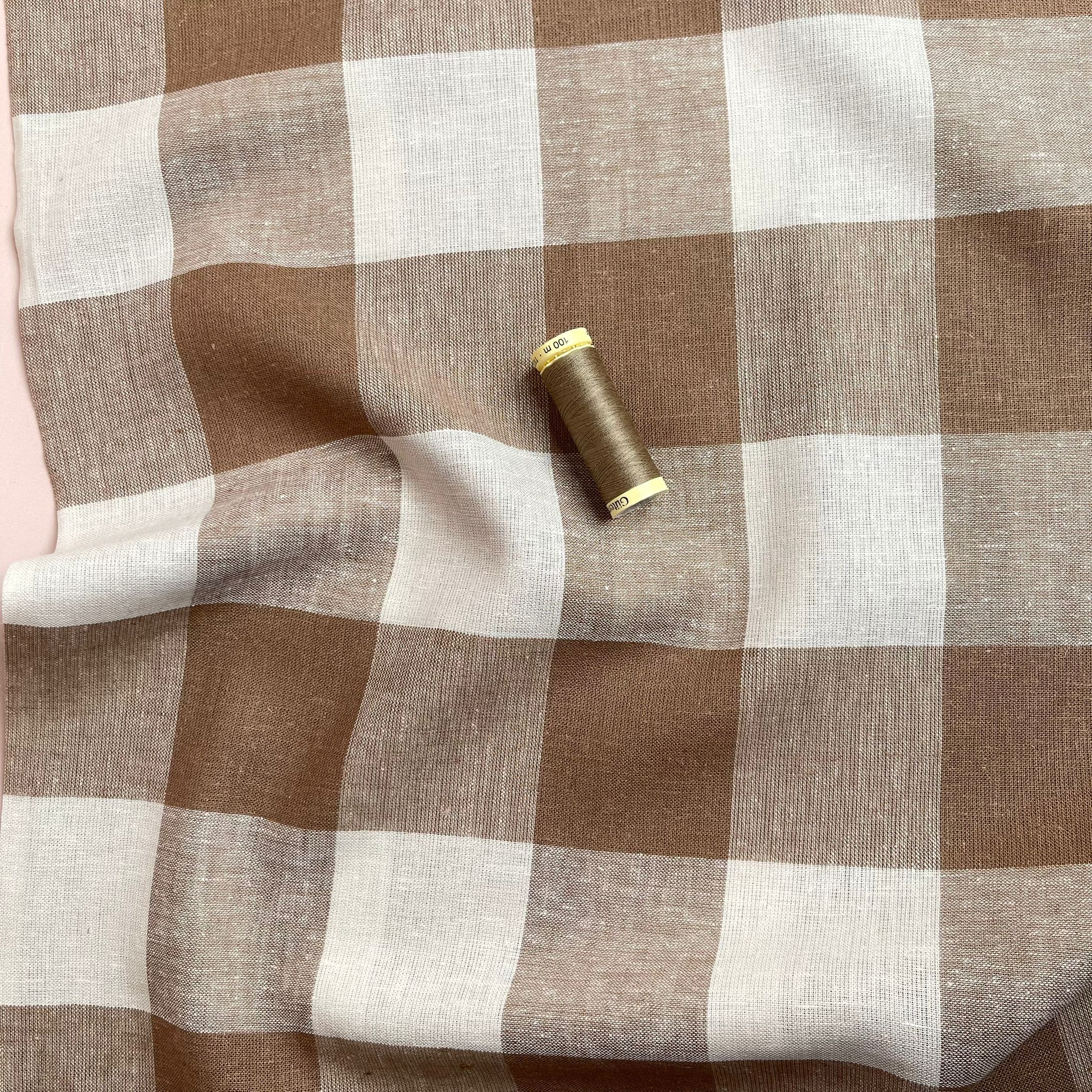 Yarn Dyed Mocha Gingham Viscose Linen Fabric