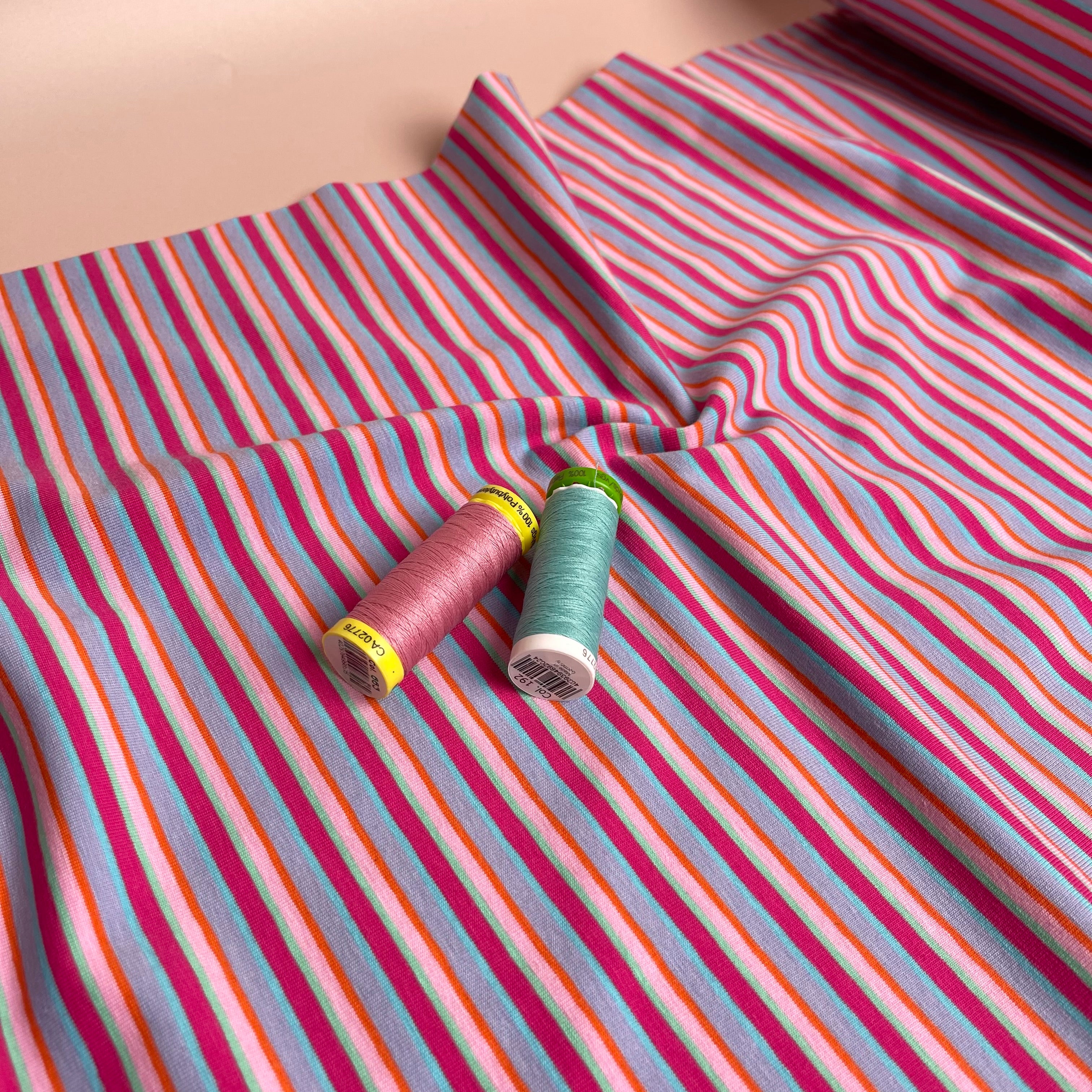 Rainbow Stripe in Pink and Blue Cotton Jersey Fabric