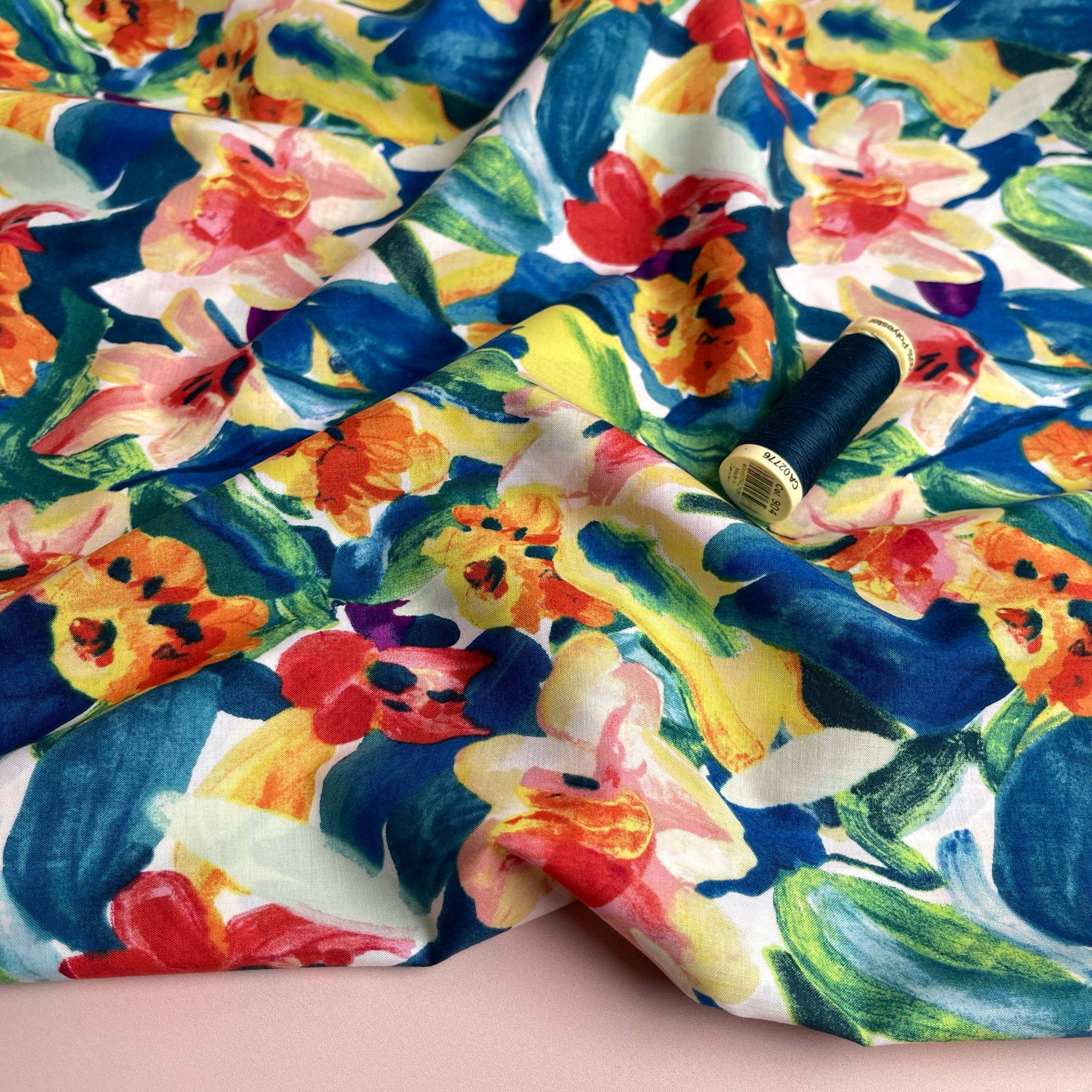 Vibrant Spring Blooms Cotton Lawn Fabric