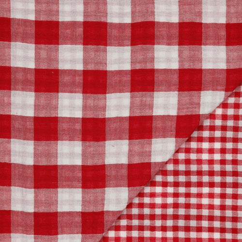 REMNANT 0.52 Metre (with 2 small black marks near selvedge) - Reversible Gingham Cotton Double Gauze in Red