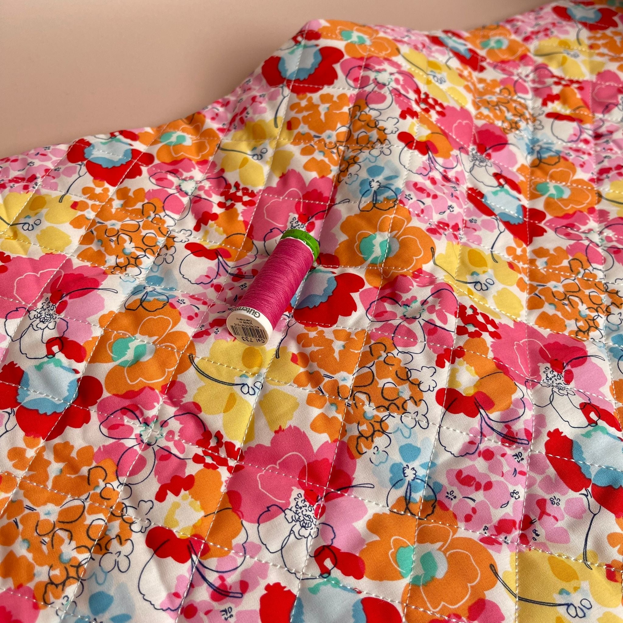Spring Florals in Pink and Orange Quilted Cotton Fabric