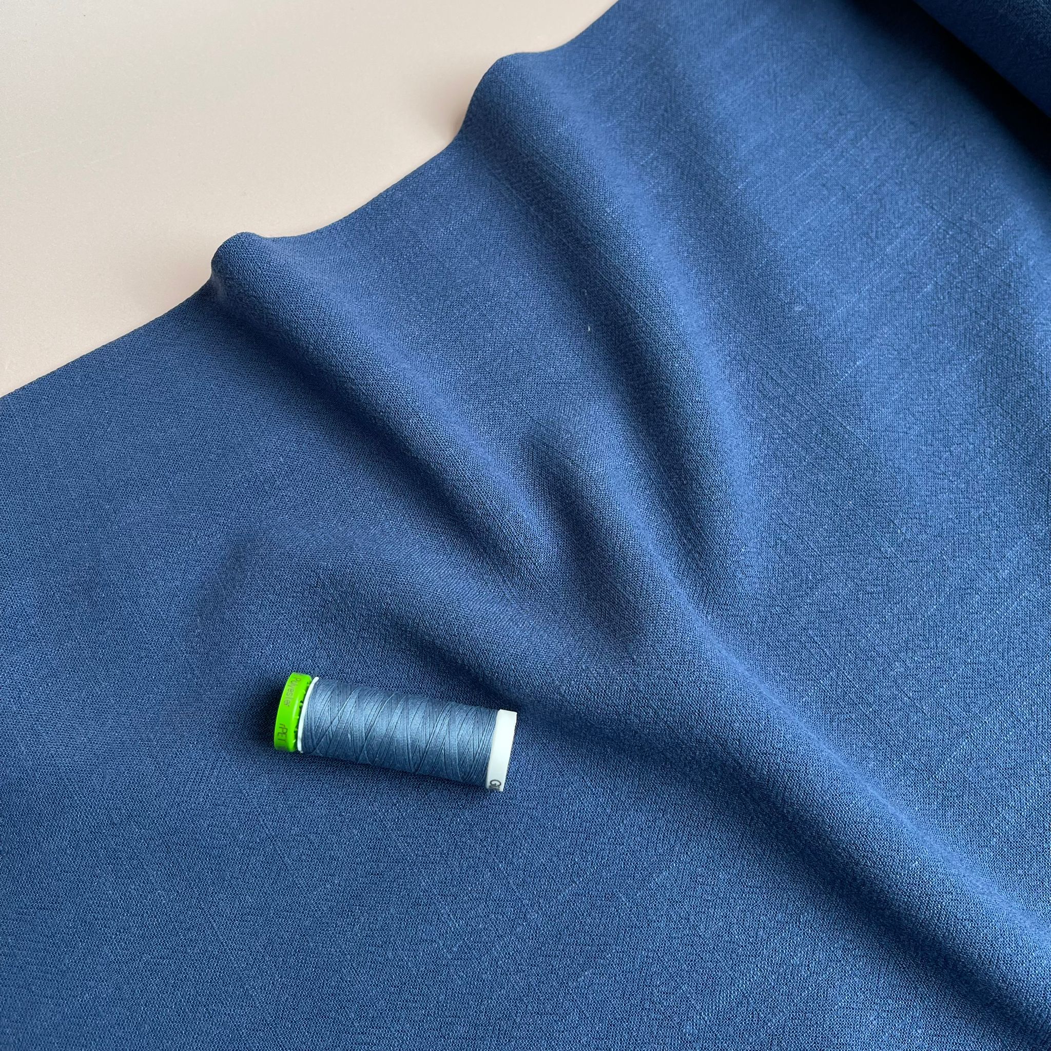 REMNANT 0.55 Metres - Flow Denim Blue Viscose Linen Blend Dress Fabric