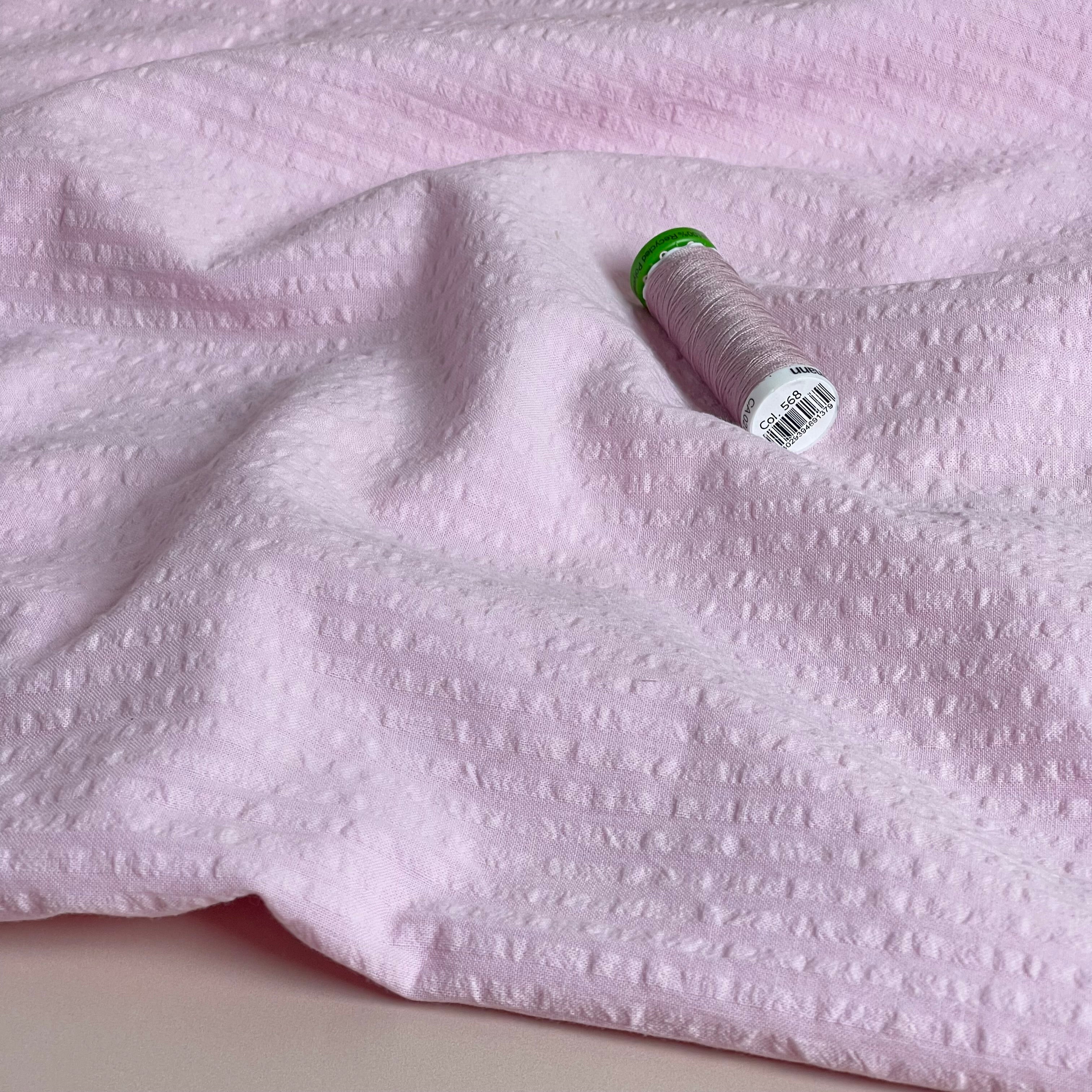 Powder Pink Bubble Stripe Cotton Seersucker Fabric