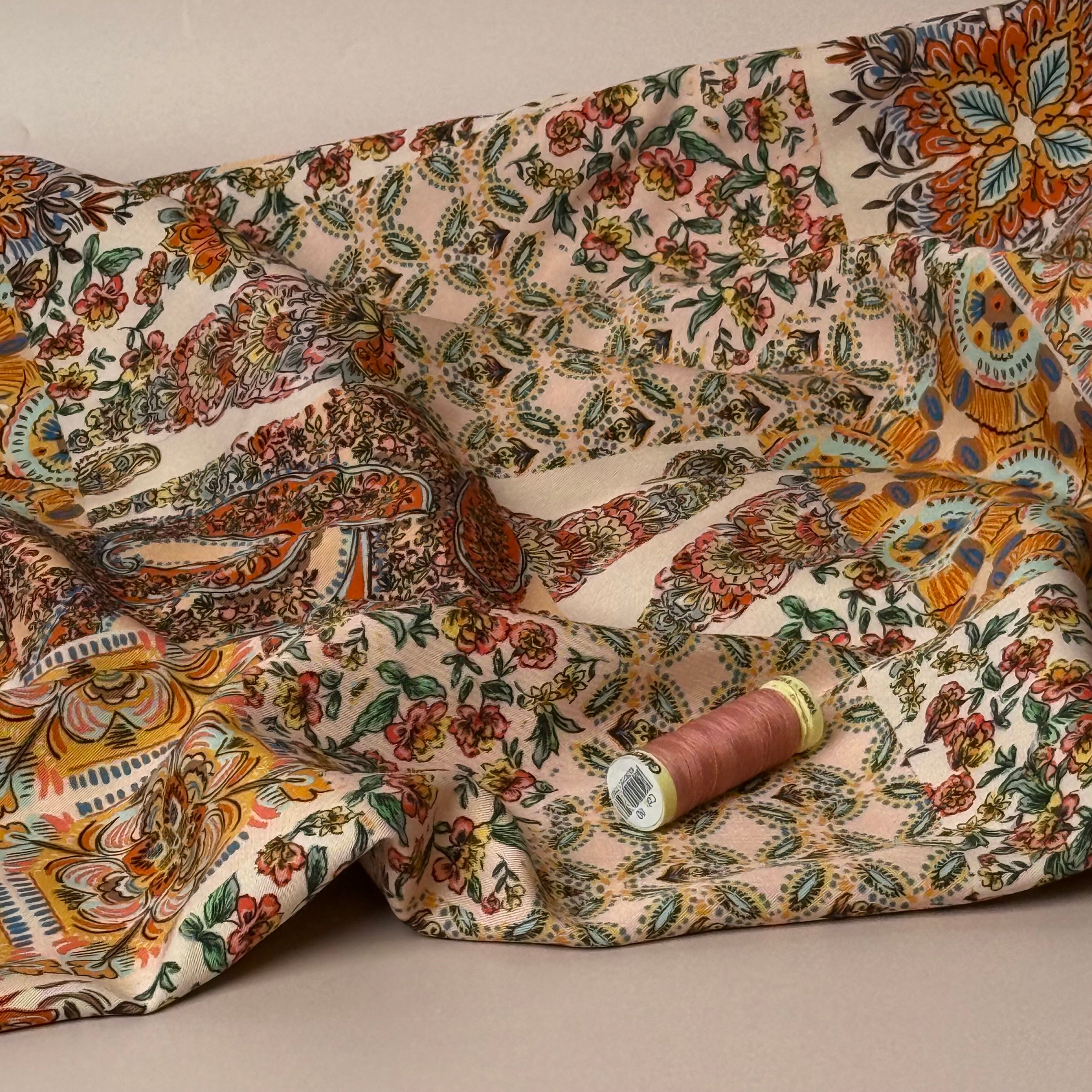 Vintage Patchwork Canyon Clay Viscose Twill Fabric