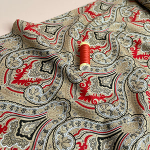 Ornate Damask on Red Cotton Lawn Fabric