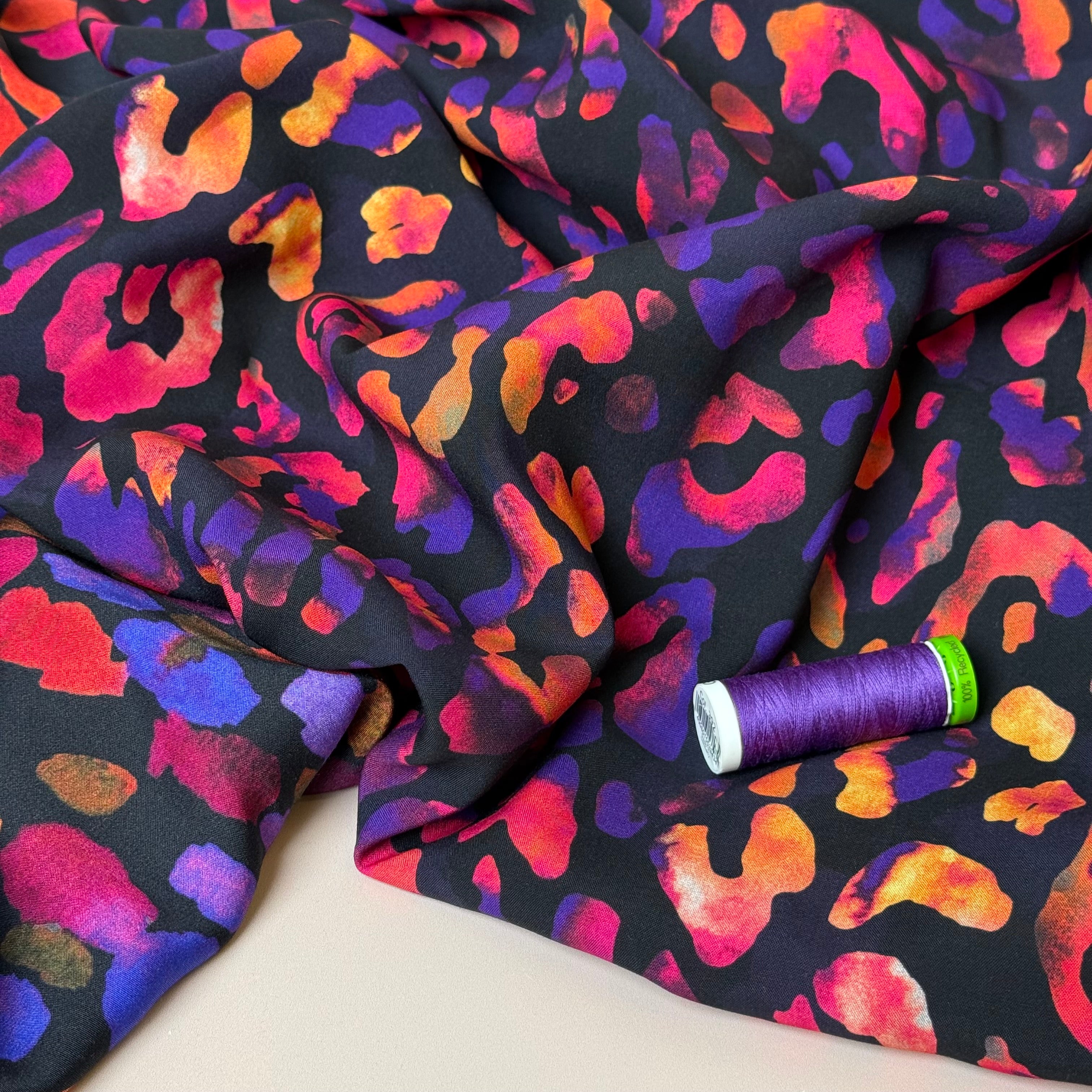 Leopard Print in Purple Night Viscose Fabric