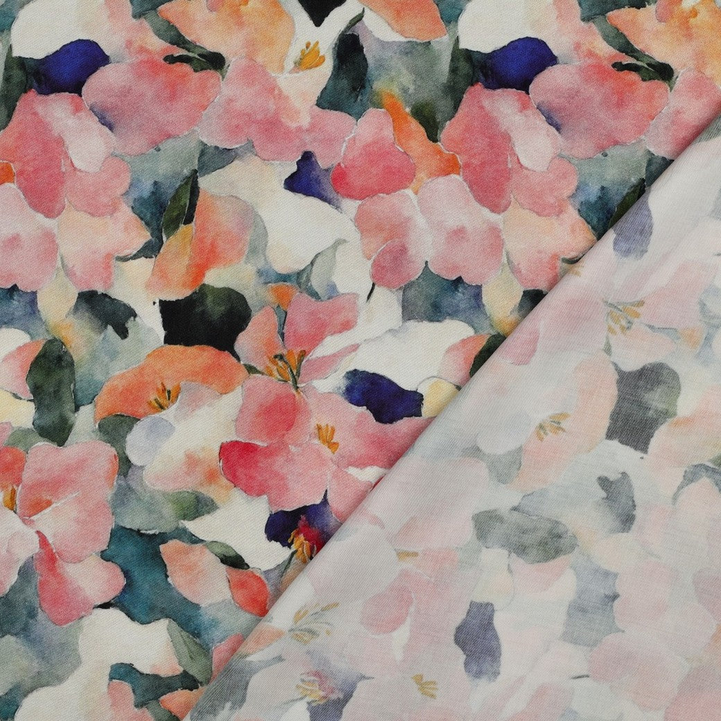 Peach Petals Viscose Sateen Fabric