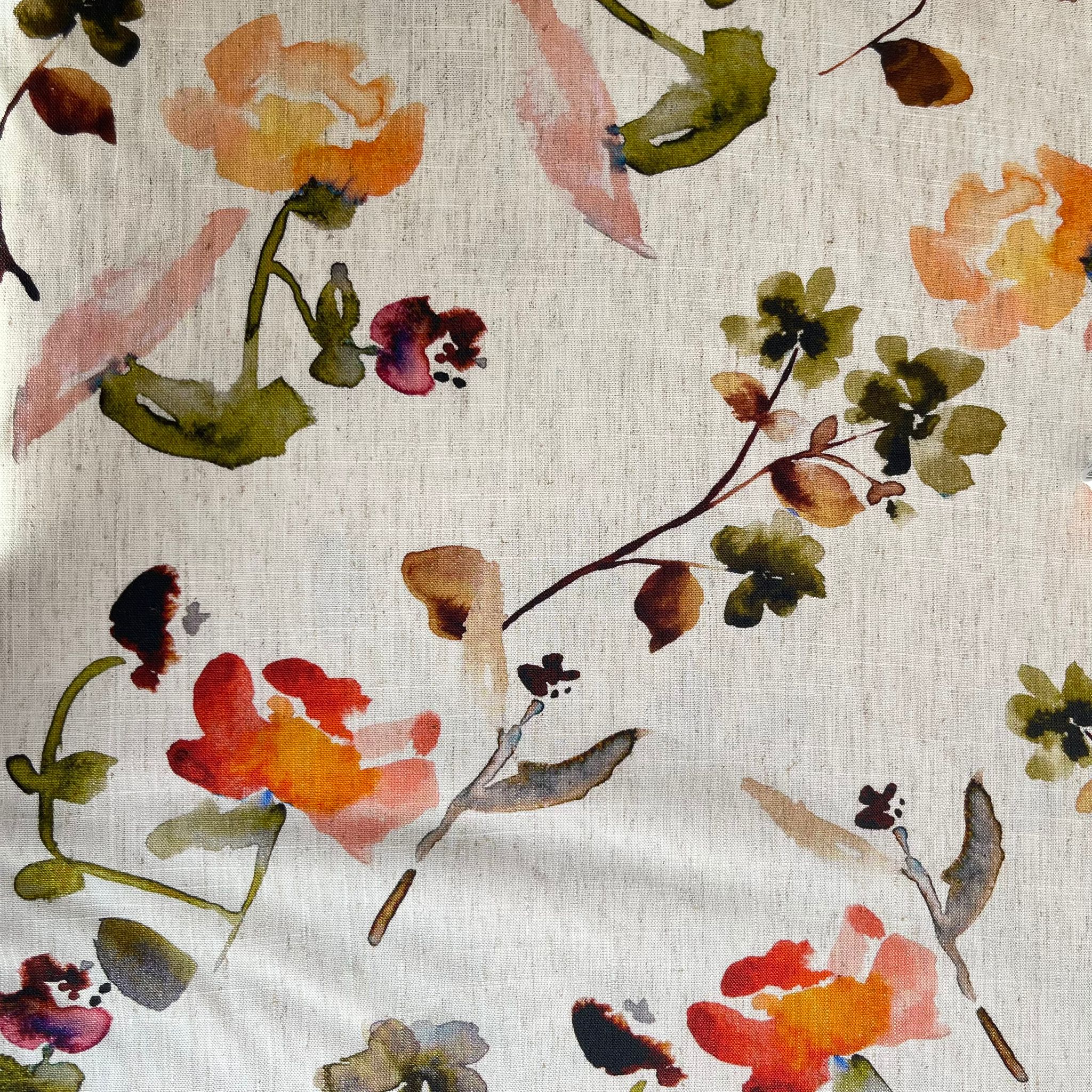 Burgundy Florals Viscose Linen Fabric