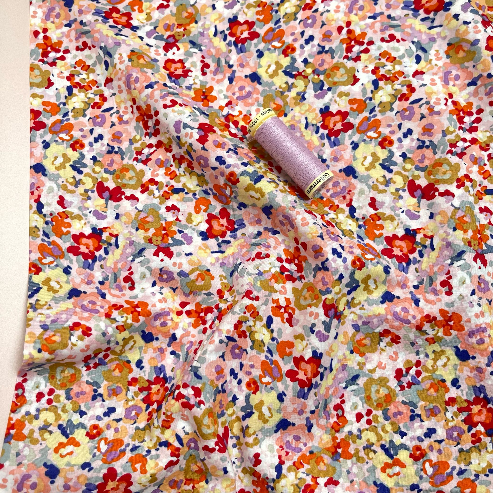 Watercolour Ditsy Lilac and Orange Cotton Lawn Fabric