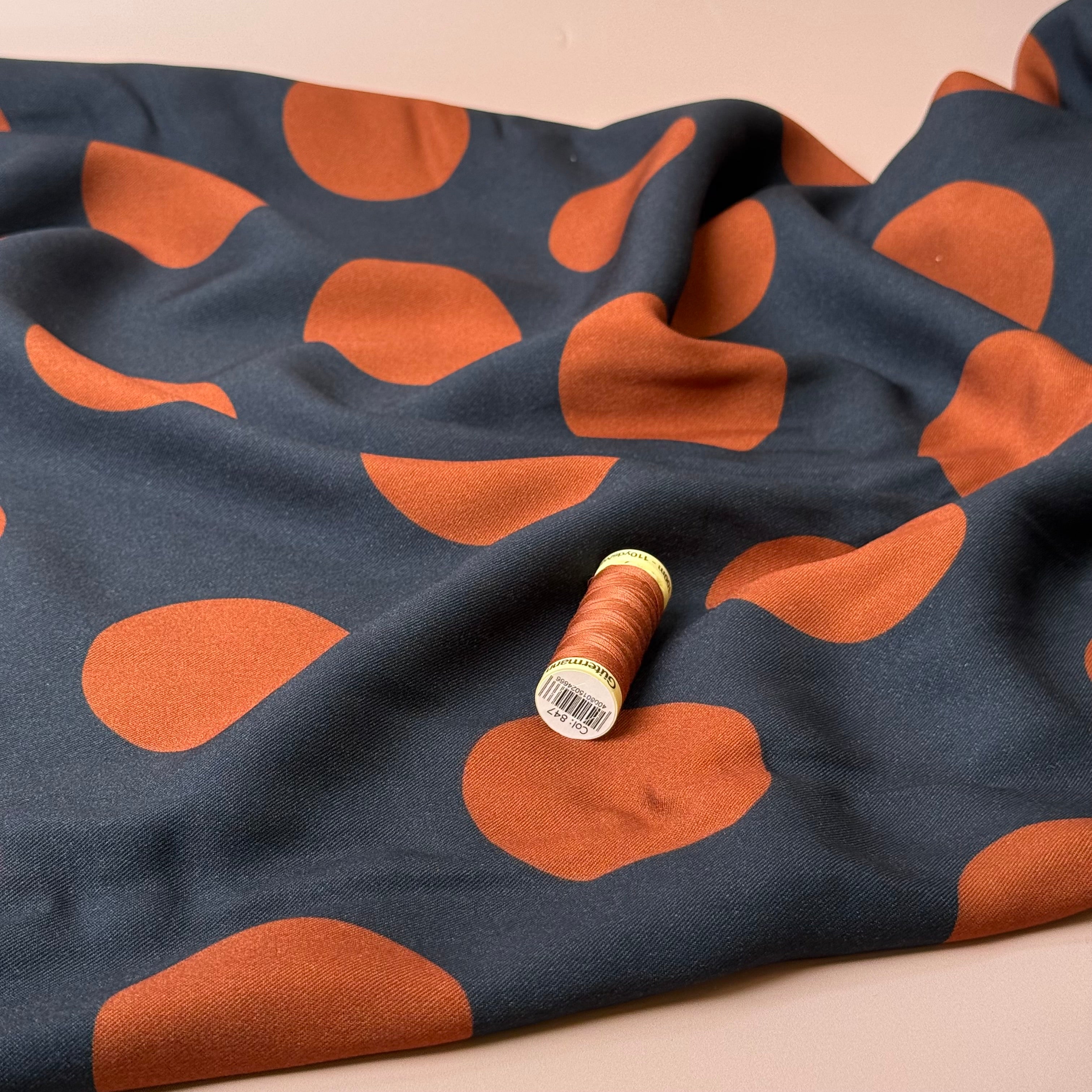 Light & Lush - Large Polka Dots in Rust Viscose Twill Fabric