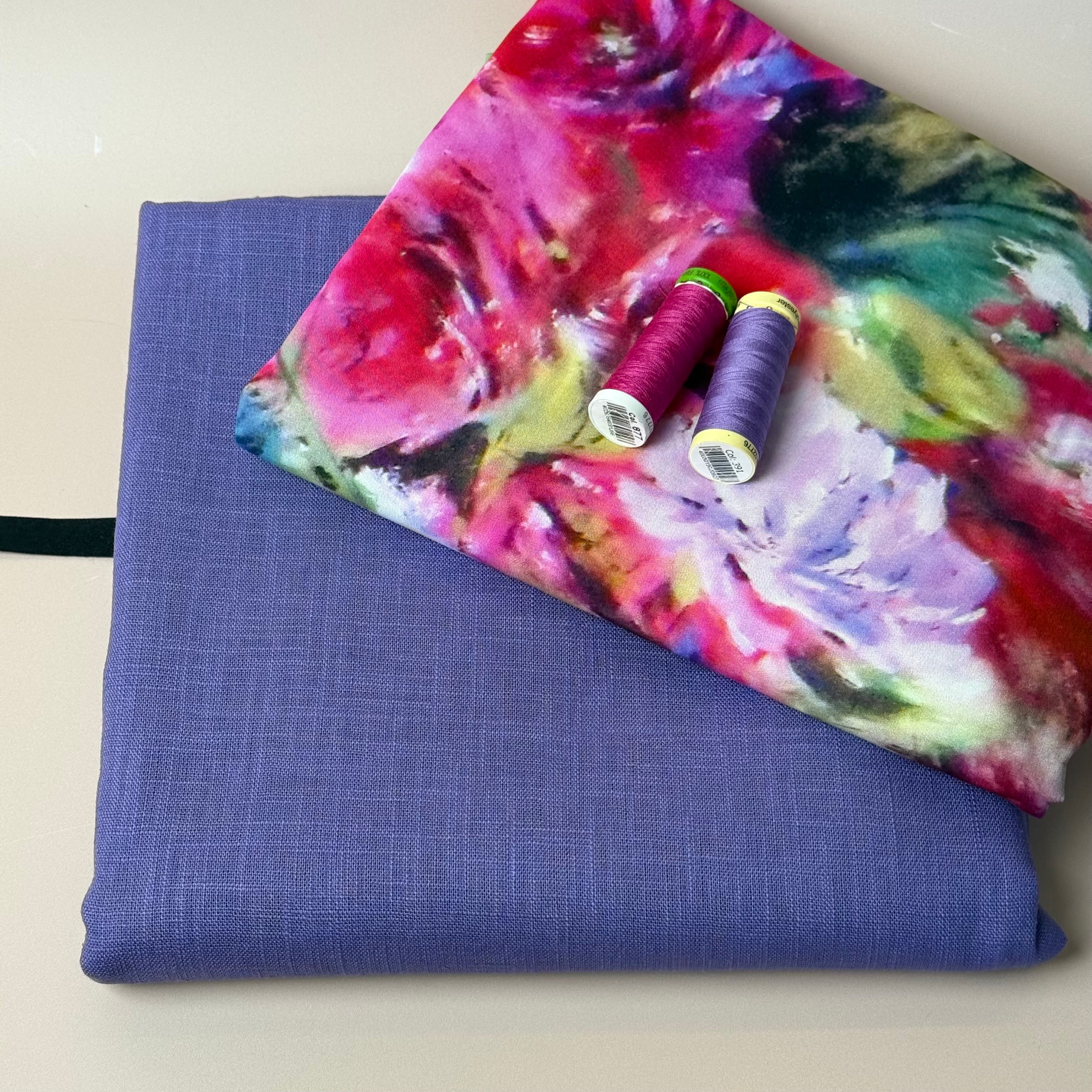 Make an Outfit Colour Bundle - Abstract Watercolour Florals Viscose with Breeze Violet Purple Linen