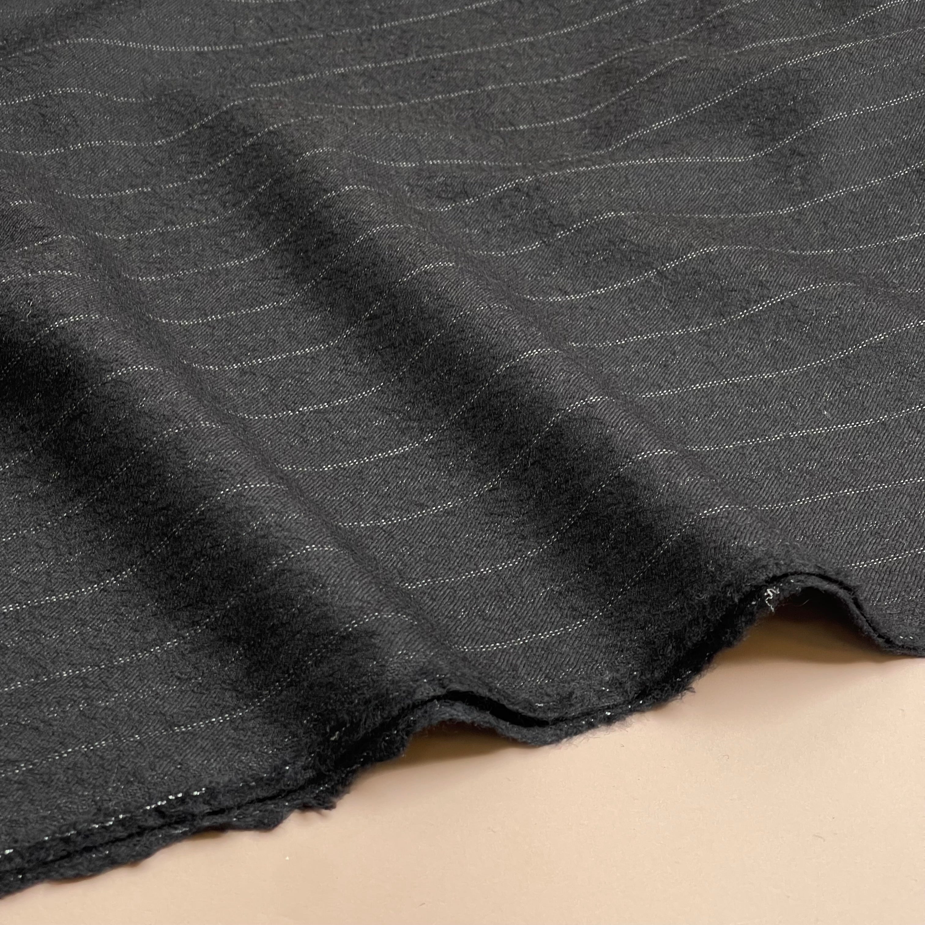 Deadstock Pinstripe Black Pure Wool Suiting Fabric