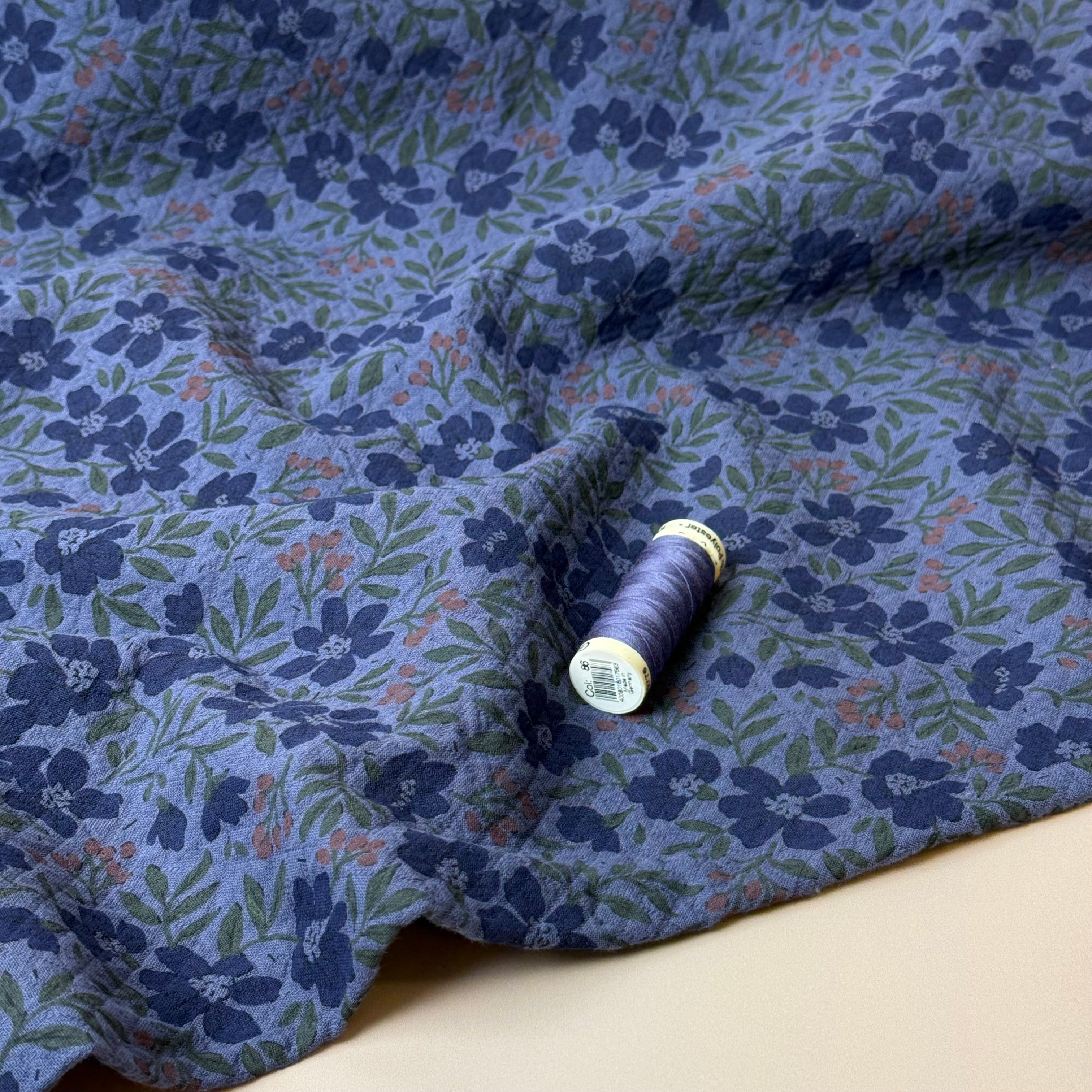 Barberry Flowers Blue Cotton Diamond Jacquard Fabric