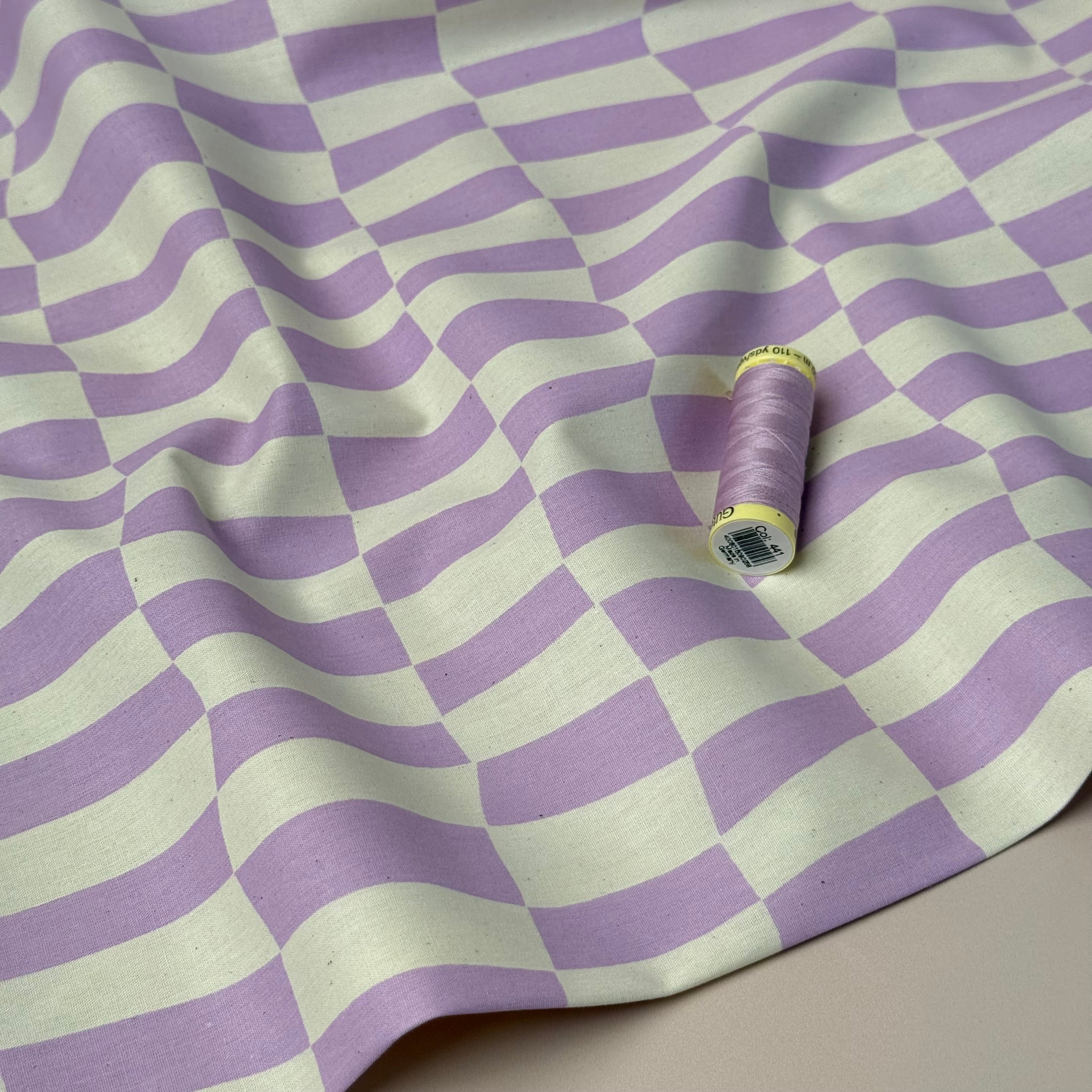 Wavy Checks Lilac GOTS Organic Natural Cotton