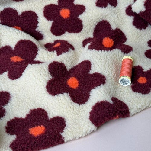 Flowers on Beige Teddy Coating Fabric