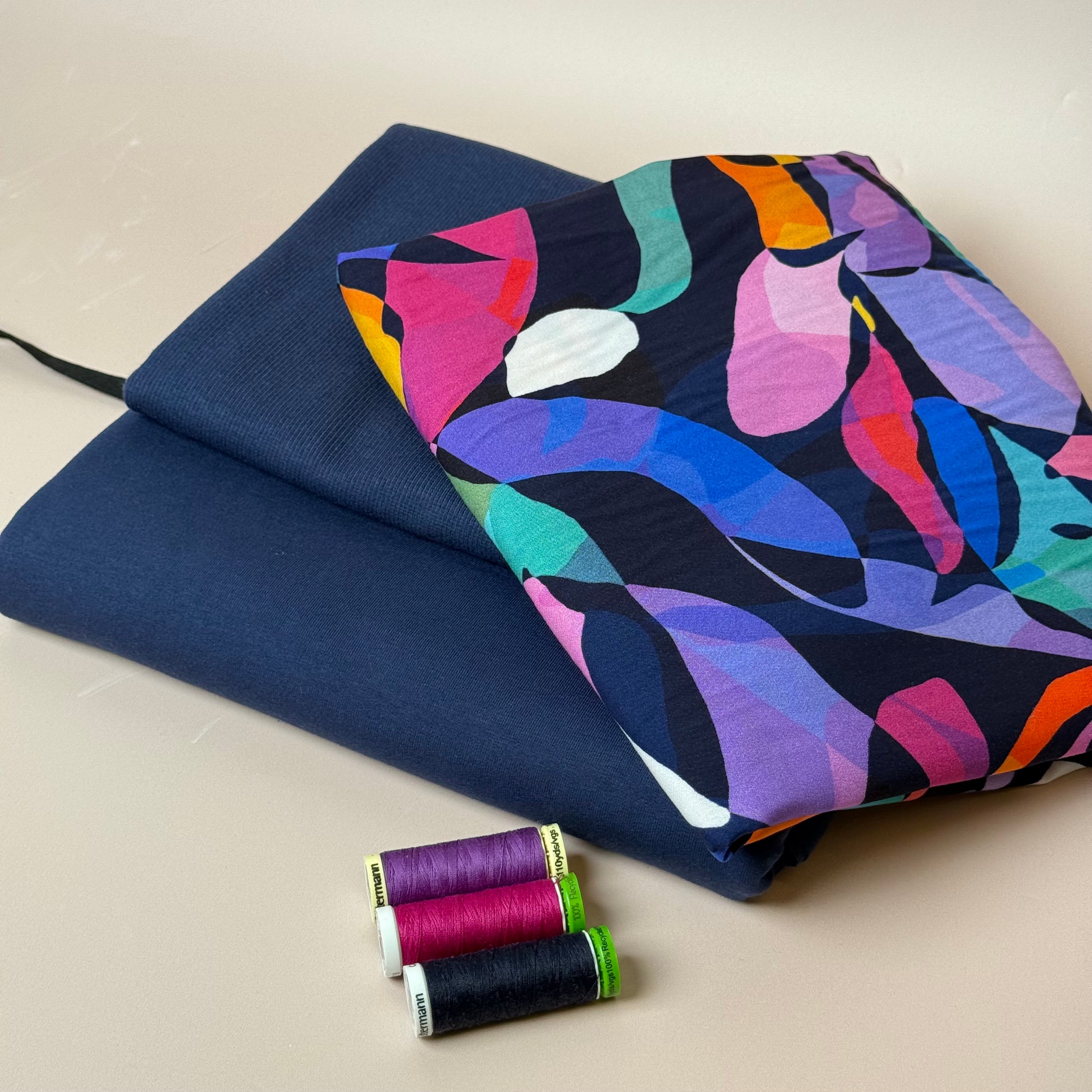 Make an Outfit Colour Bundle - Rainbow Leaves Viscose & Cotton French Terry with Ribbing