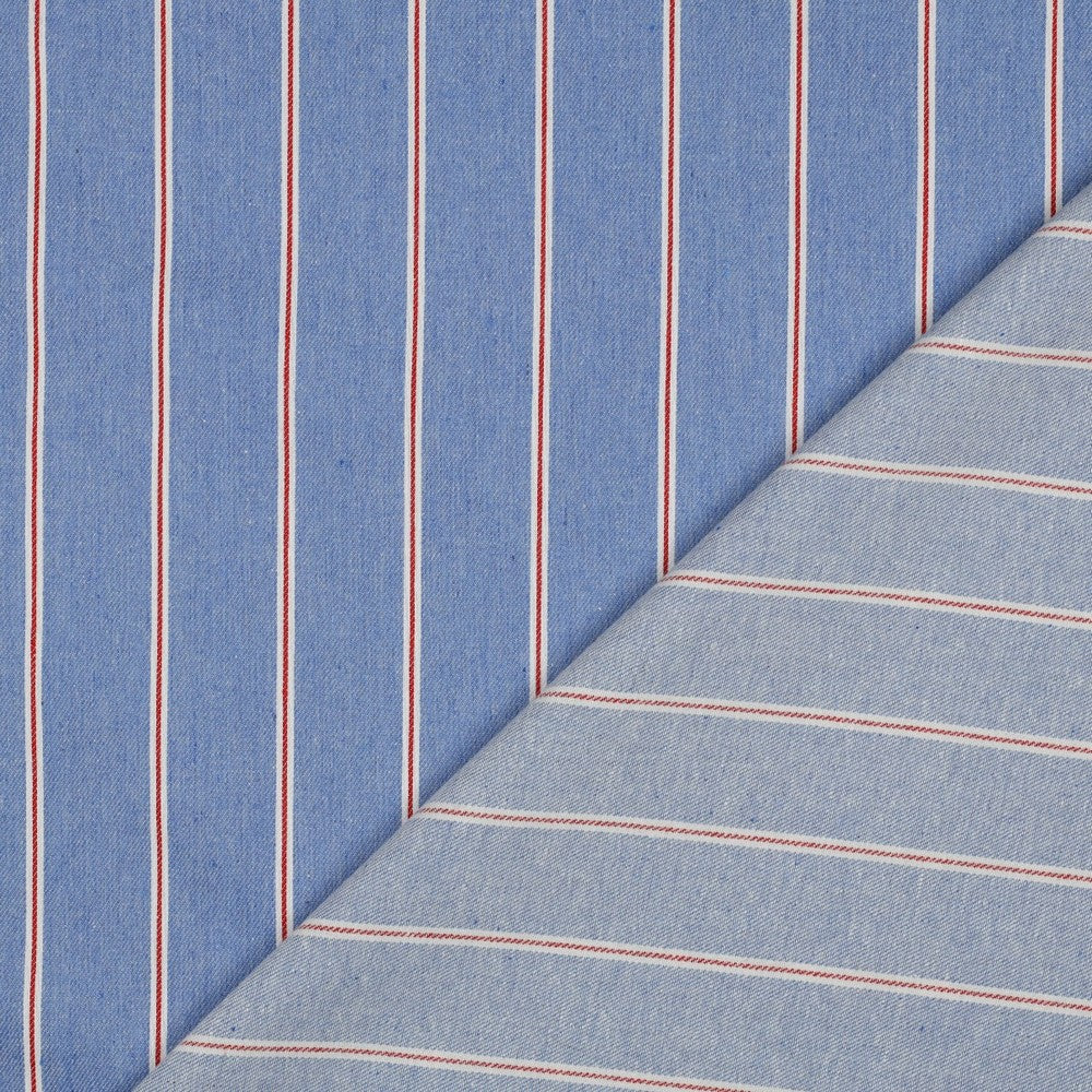 Wide Stripe on Light Blue Denim Fabric