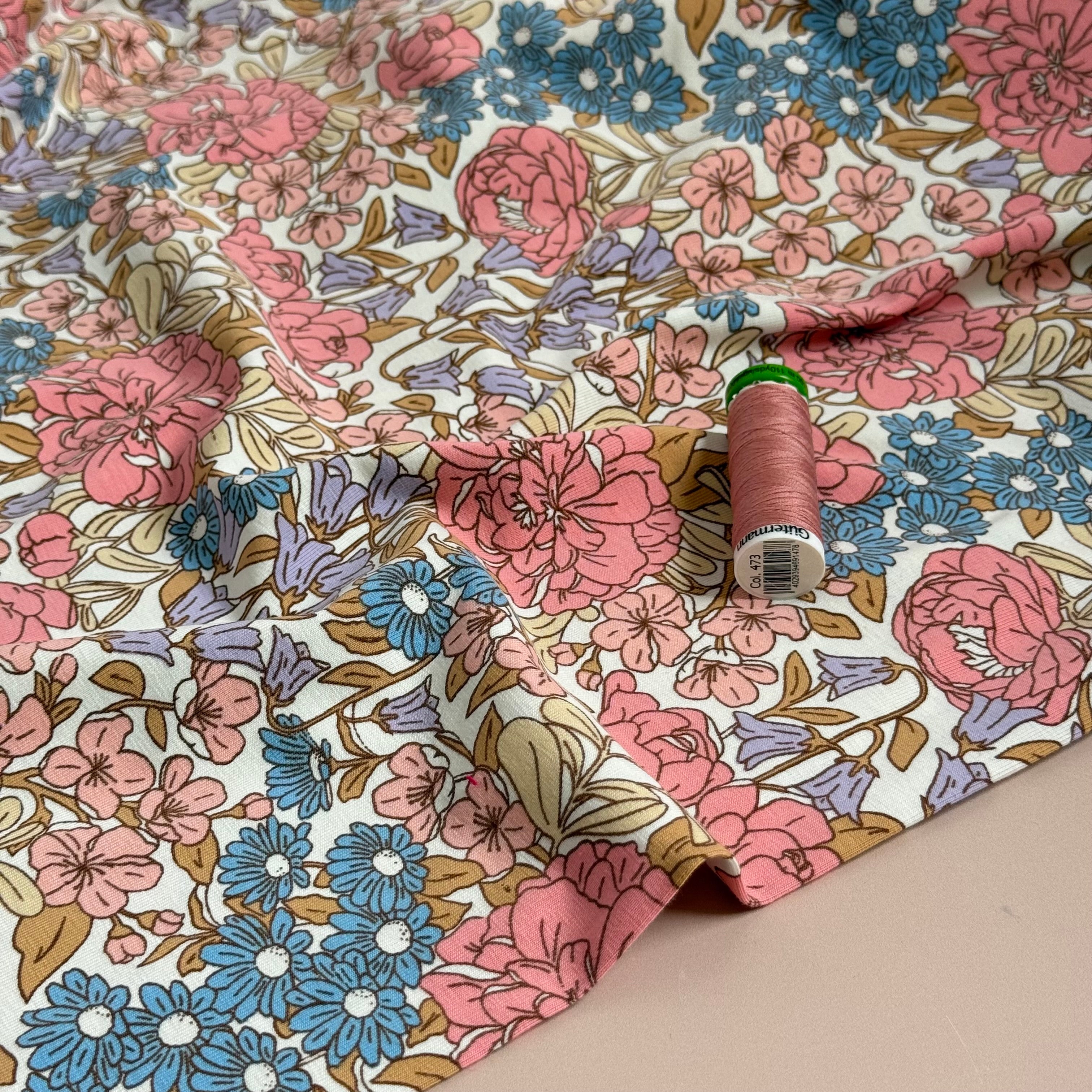 Flower Garden Blush Cotton Jersey Fabric