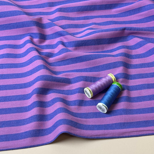Yarn Dyed French Mauve Stripes Washed Cotton Fabric