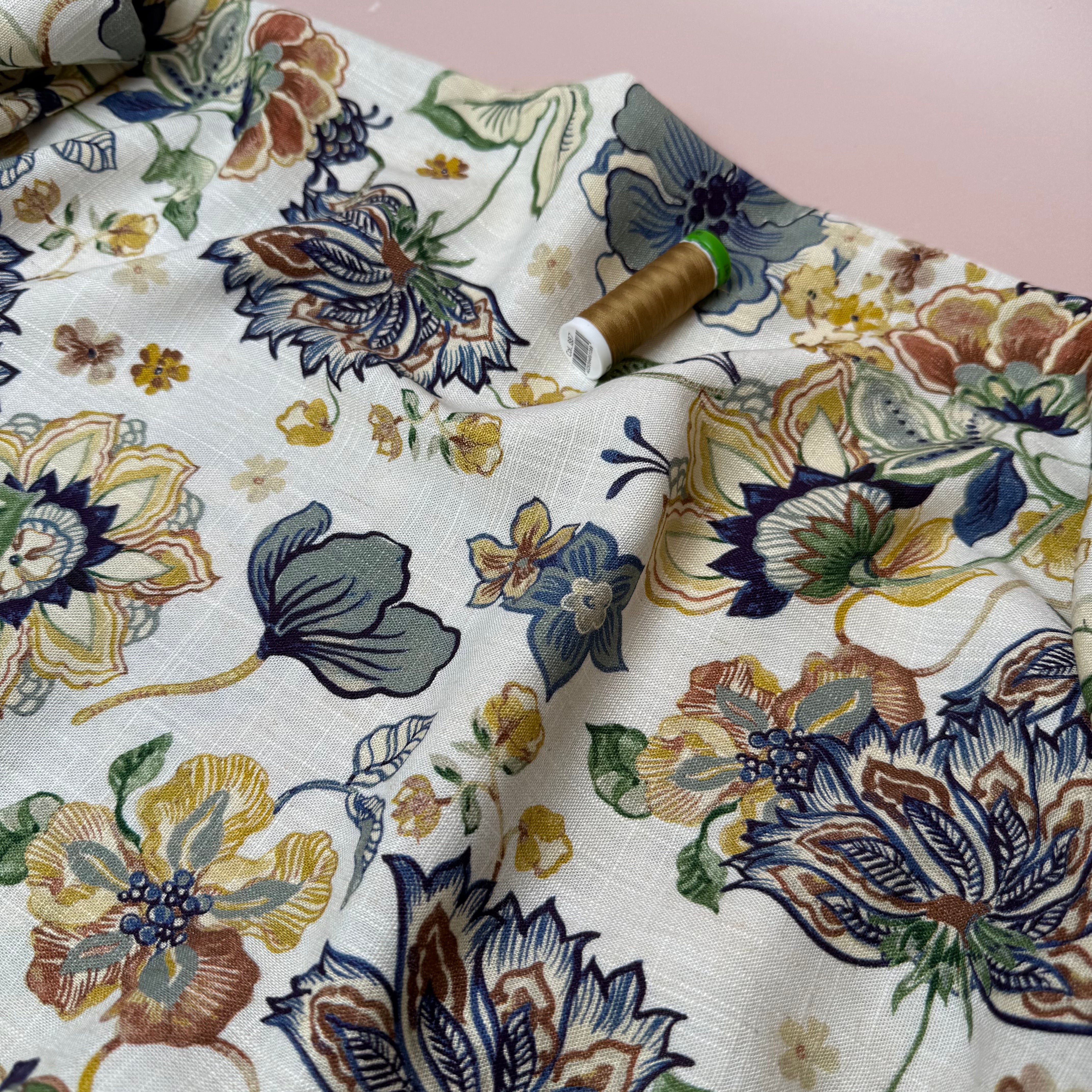 Henna Flowers Autumn Viscose Linen Fabric